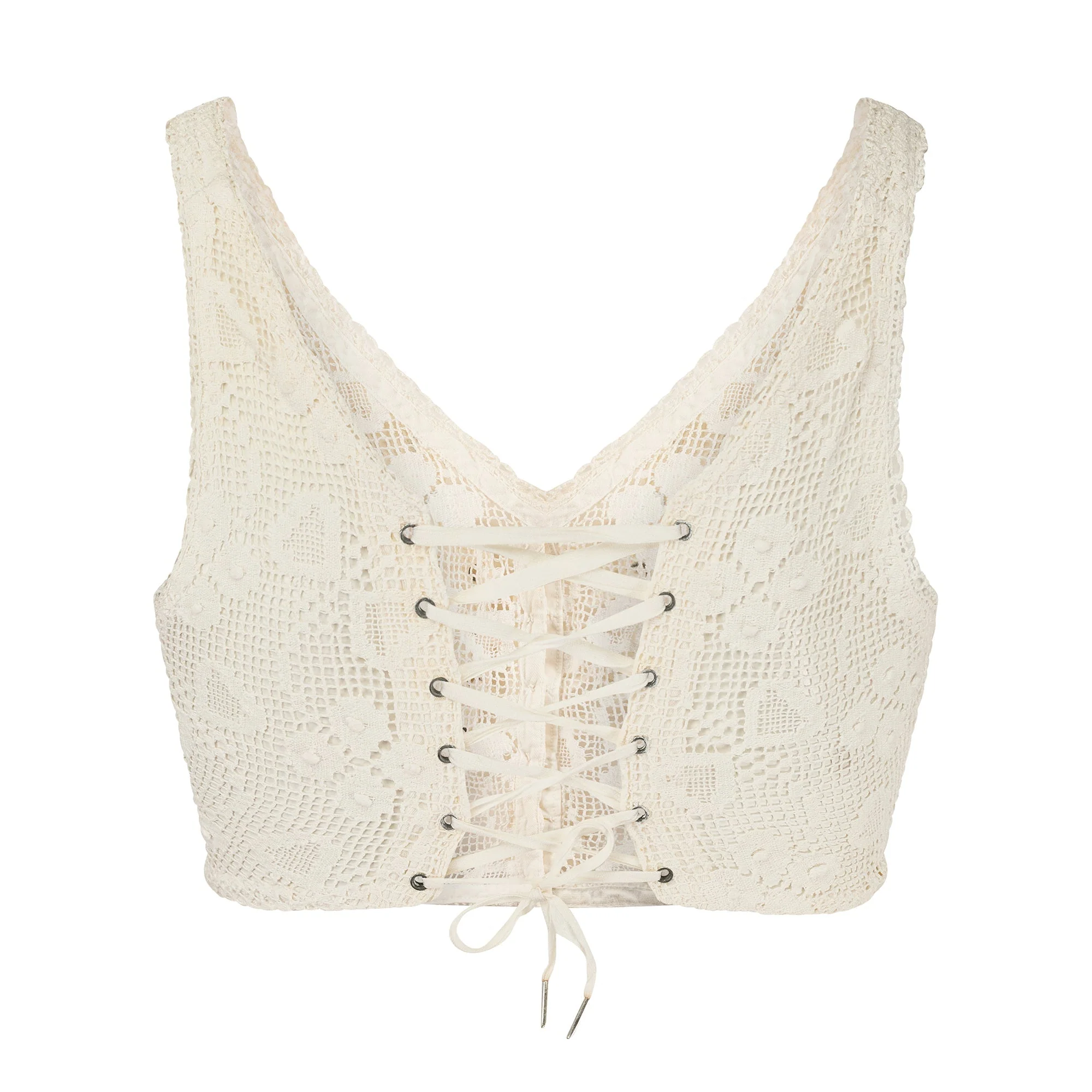 1900s Edwardian White Crochet Corset Cover with Lace-Up Back - Image 3