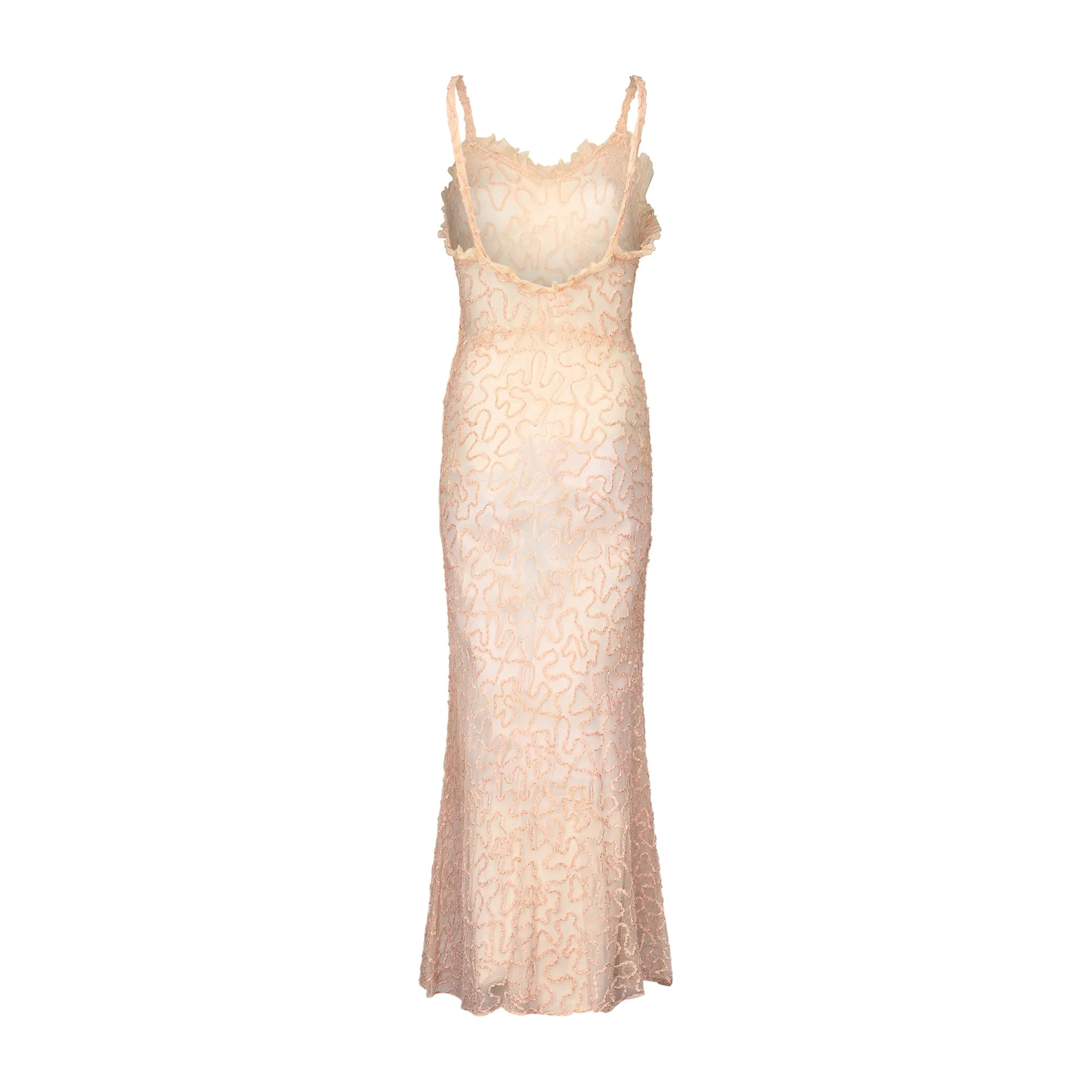 1930s Pale Pink Sheer Ribbonwork Dress and Short-Sleeve Jacket - Image 4