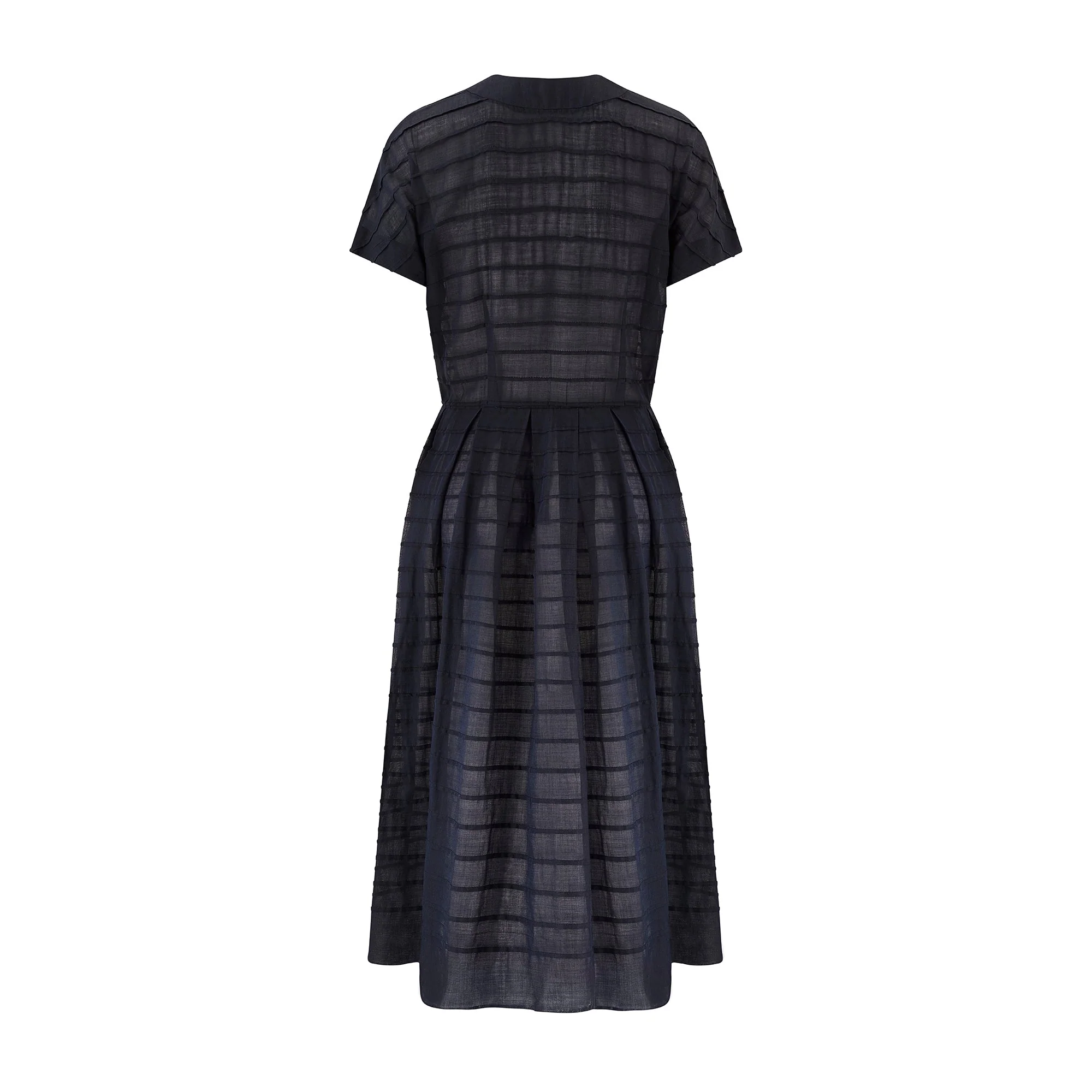1950s L'Aignon Navy Cotton Short-Sleeve Dress with Pleat Detail - Image 8