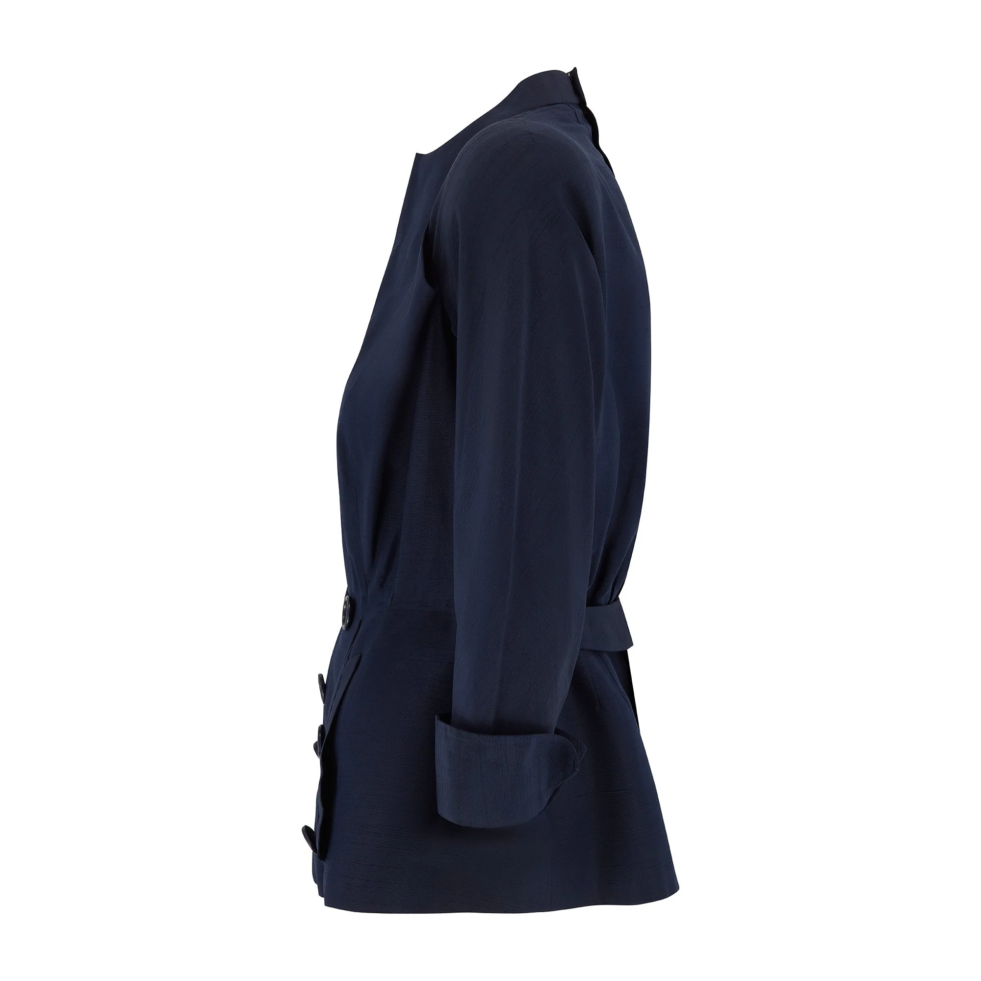 1950s Navy Silk Couture Bar Jacket with Button Pocket - Image 11