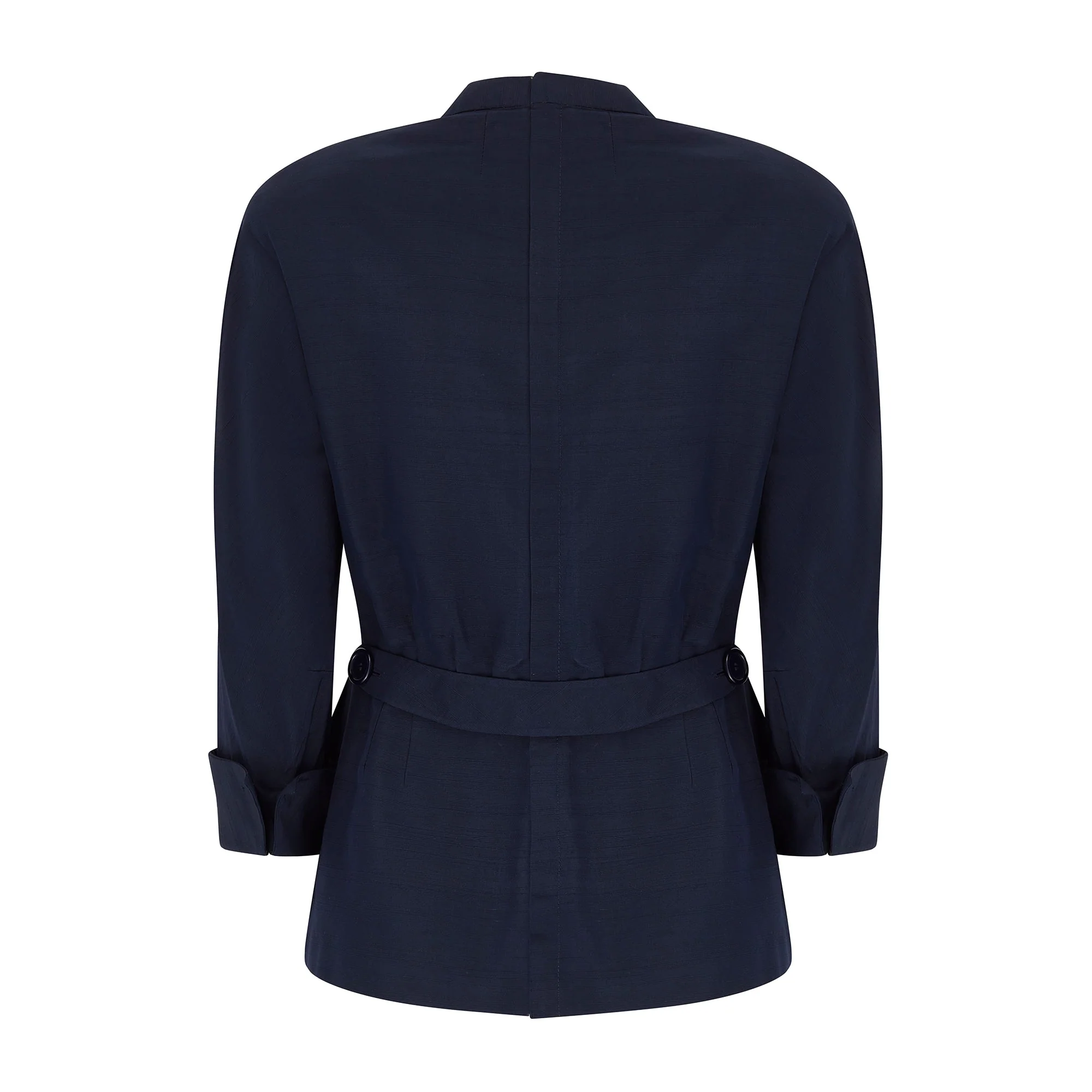 1950s Navy Silk Couture Bar Jacket with Button Pocket - Image 12