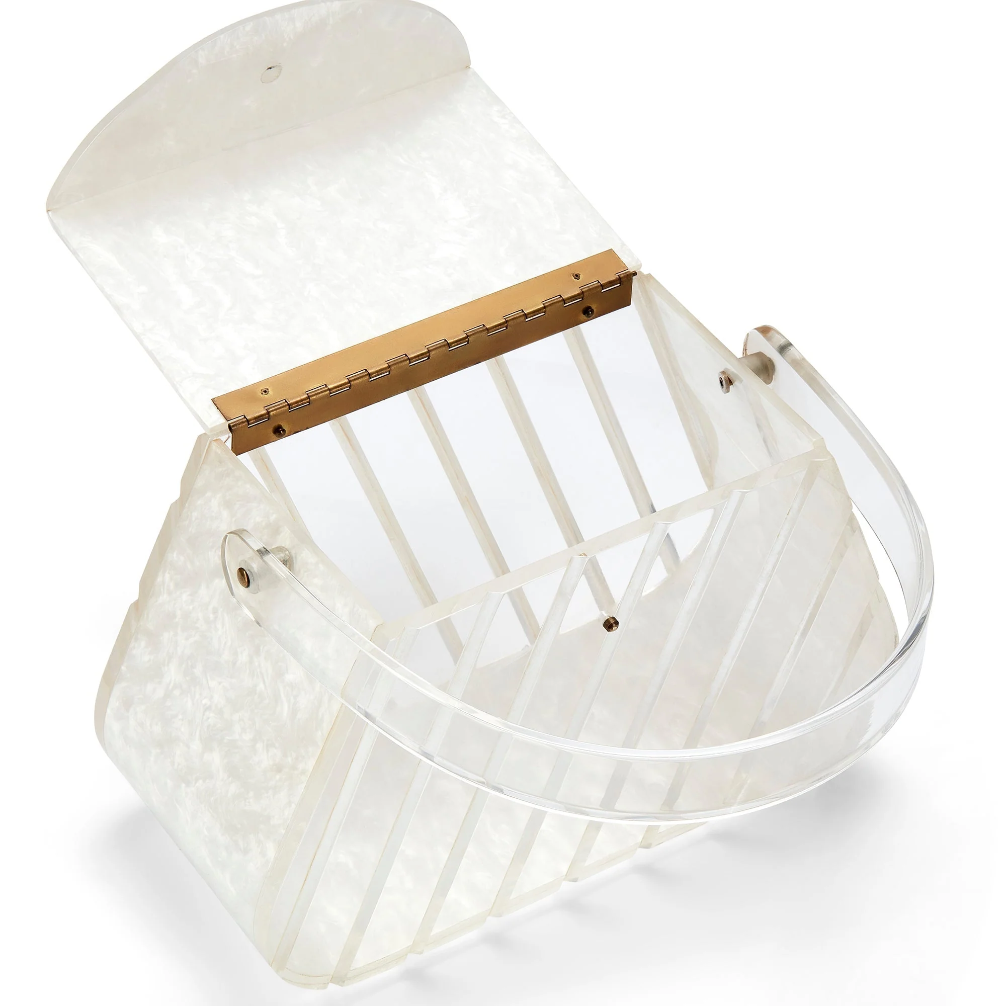 1950s Pearlescent Trapeze Clear Lucite Top Handle Bag - Image 3