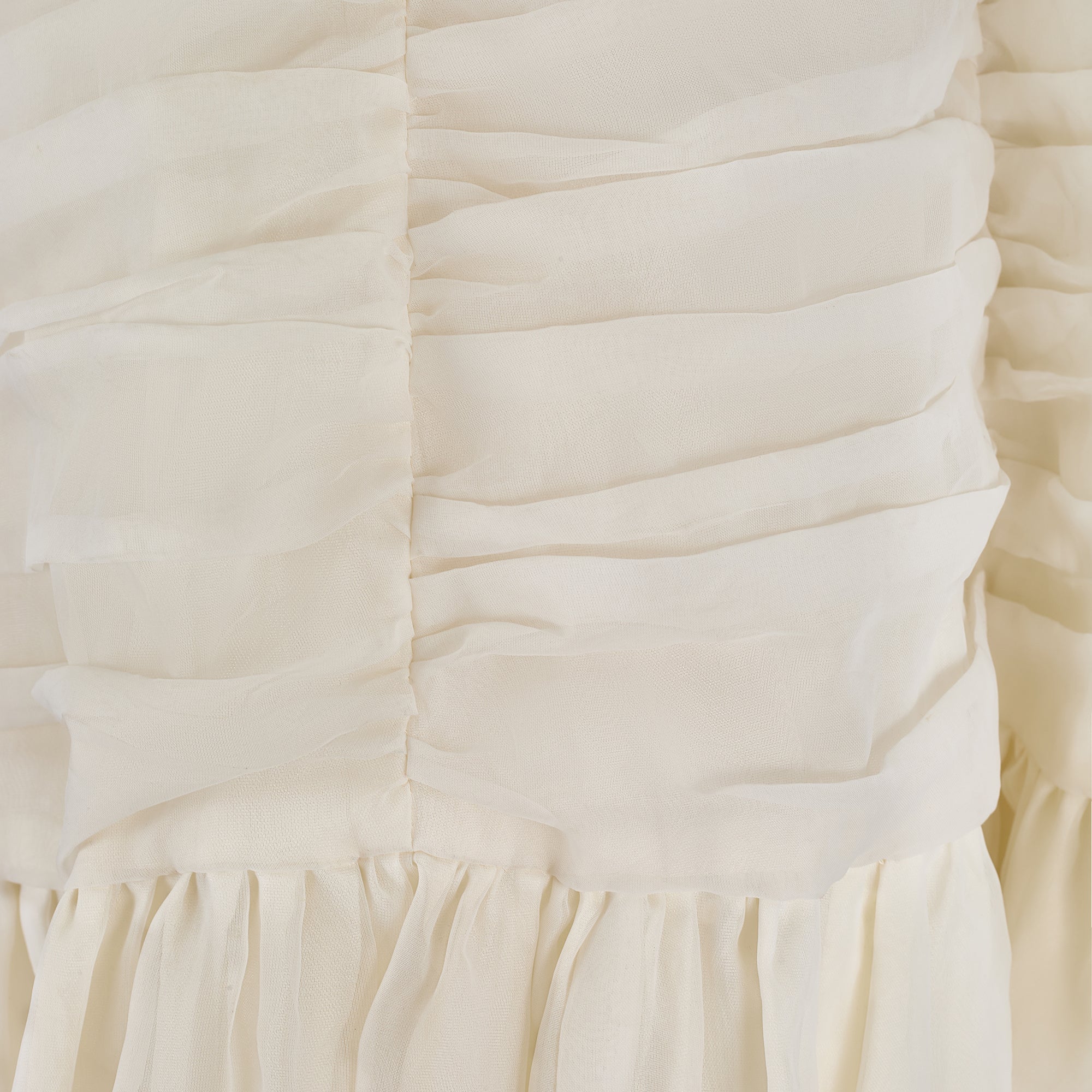 1950s White Ruched Chiffon Midi Dress - Image 8
