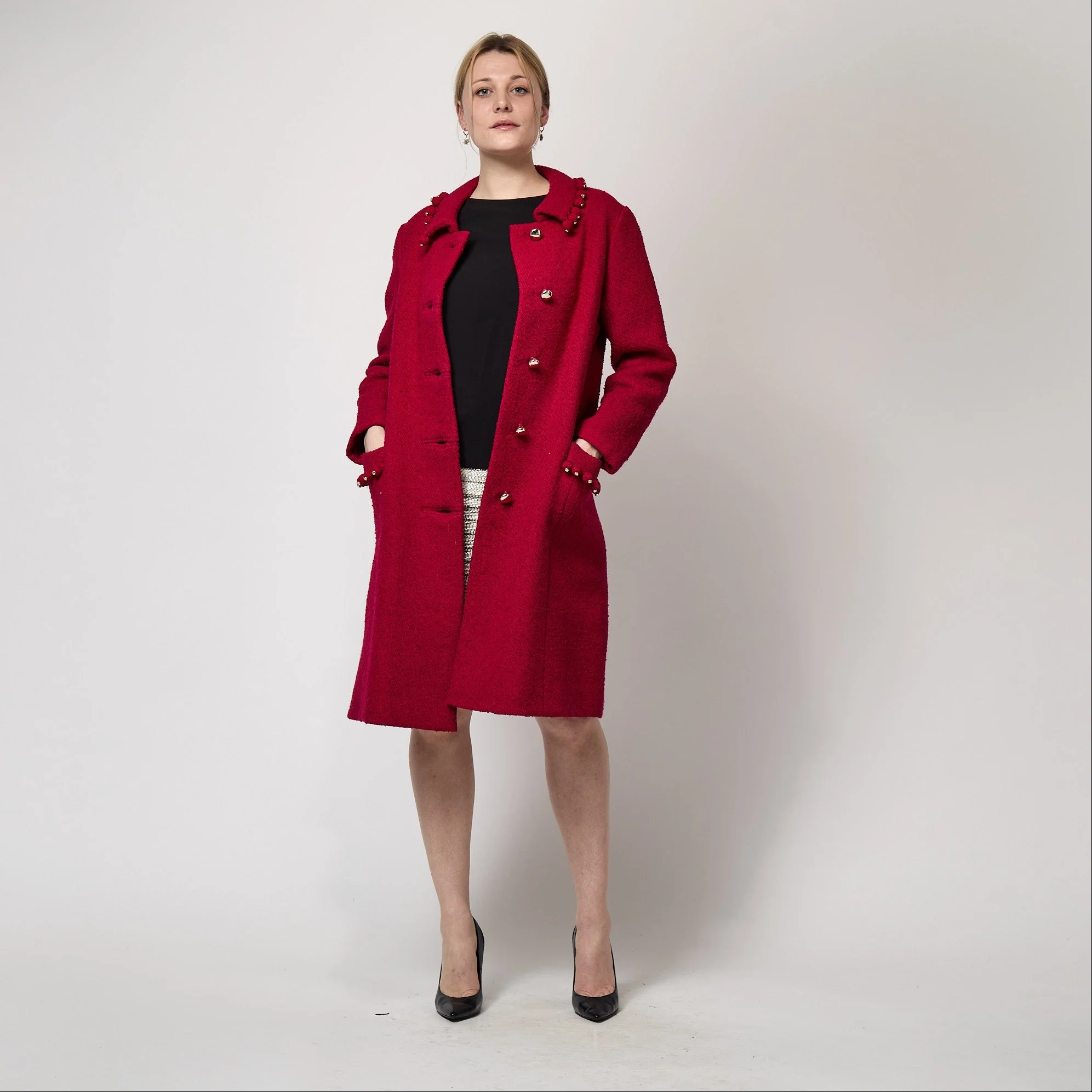 1960s Balmain Demi Couture Red Boucle Wool Coat - Image 21