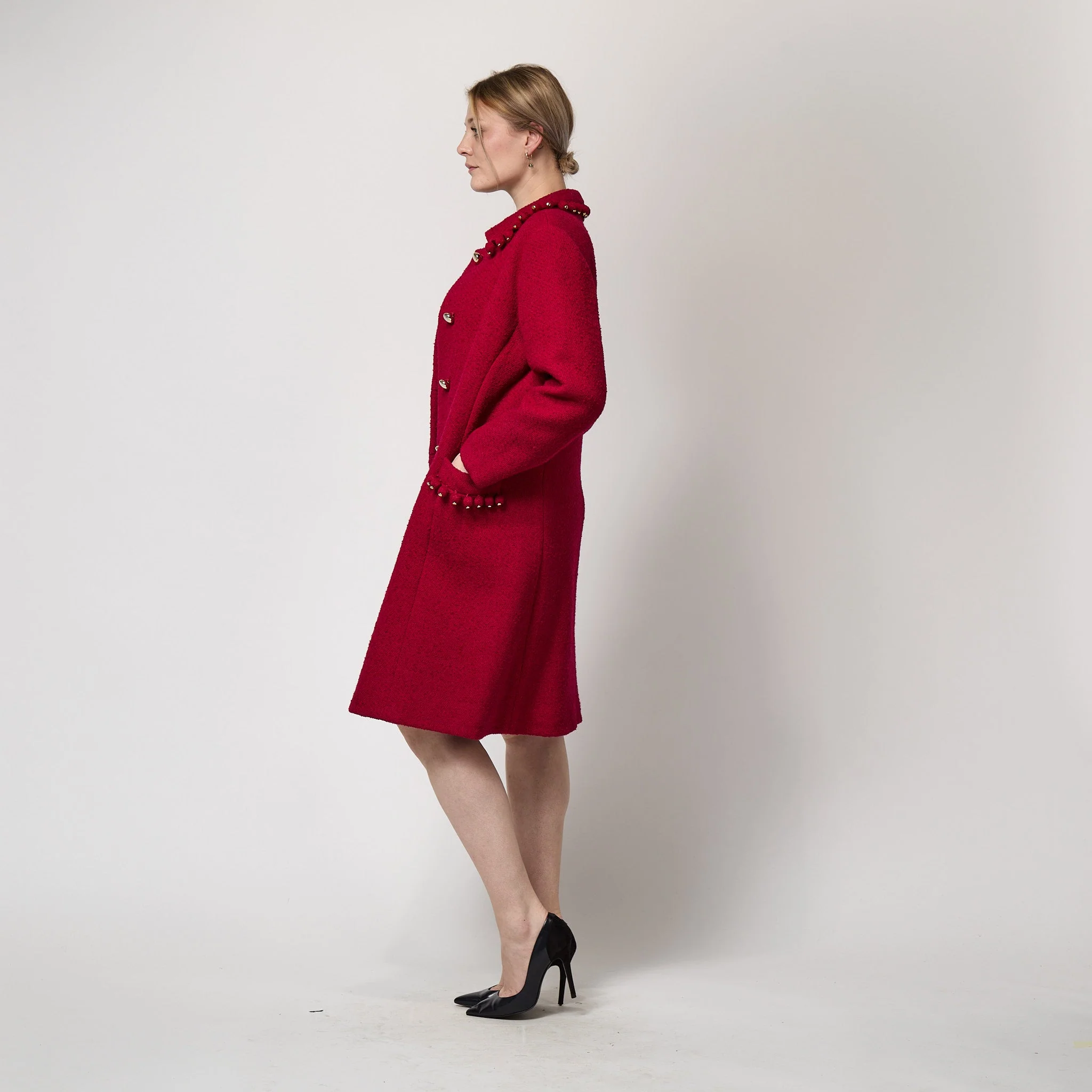 1960s Balmain Demi Couture Red Boucle Wool Coat - Image 32