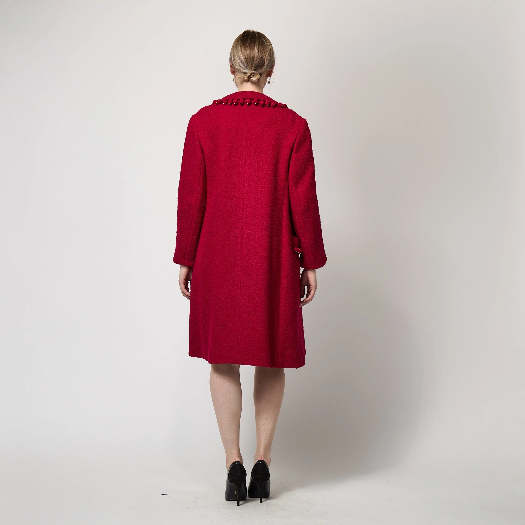 1960s Balmain Demi Couture Red Boucle Wool Coat - Image 33