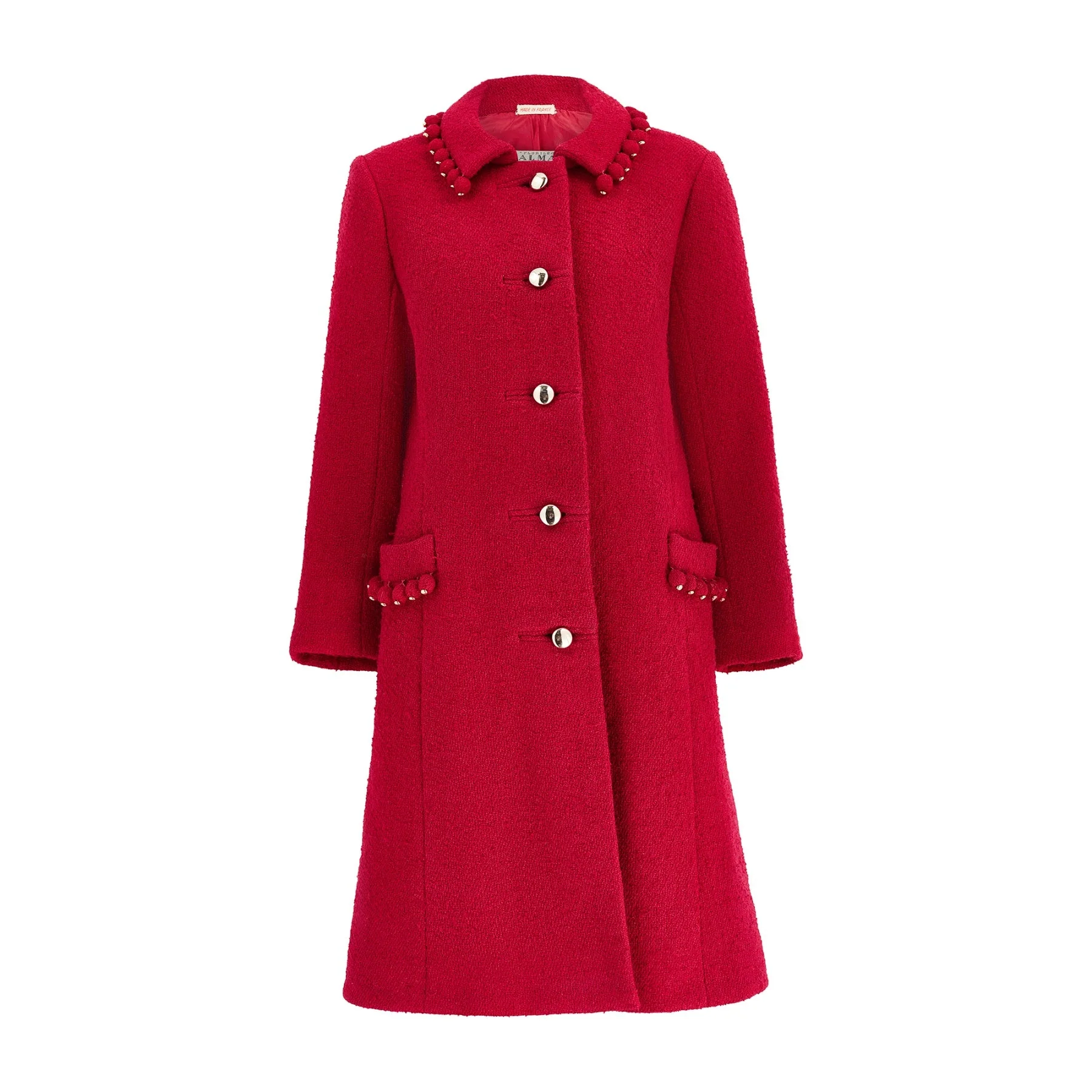 1960s Balmain Demi Couture Red Boucle Wool Coat - Image 6