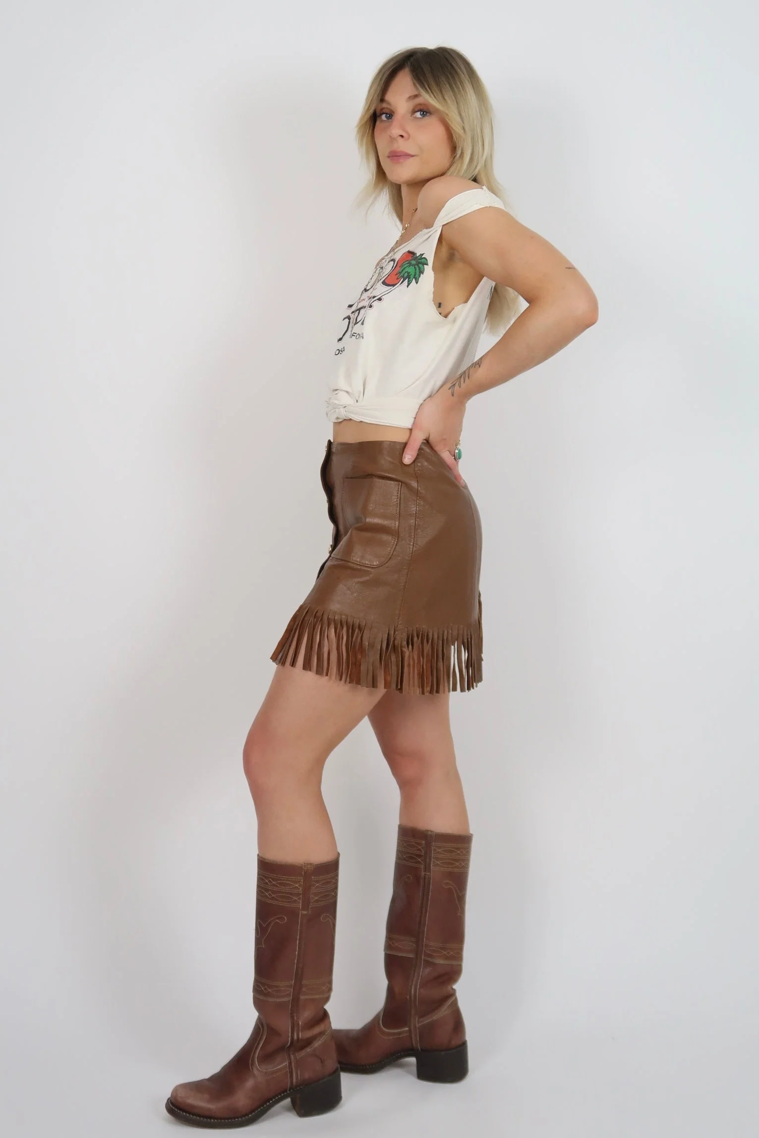 1960s Brown leather skirt - Image 3