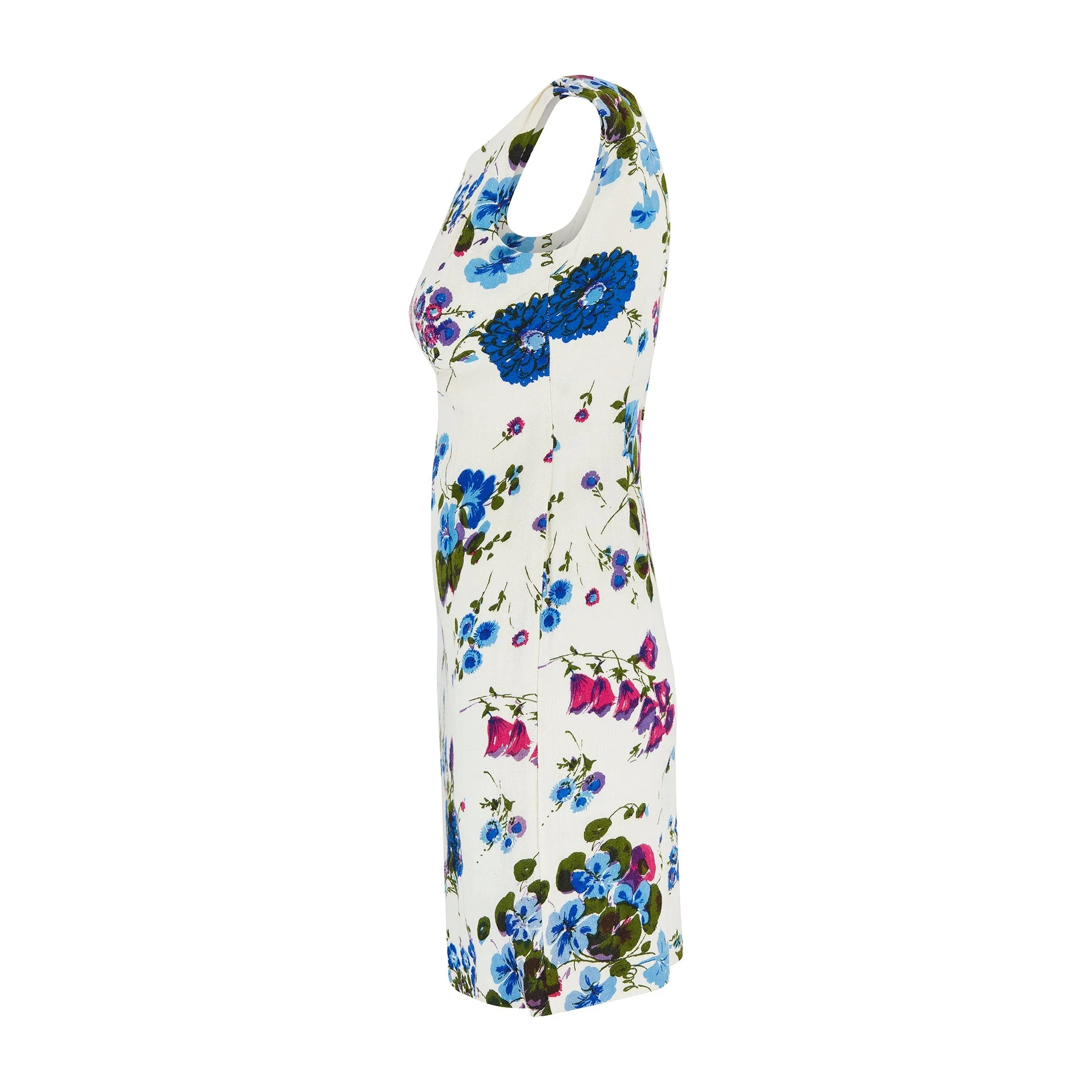 1960s Edward Abbott Cream Dress with Purple and Blue Florals - Image 7