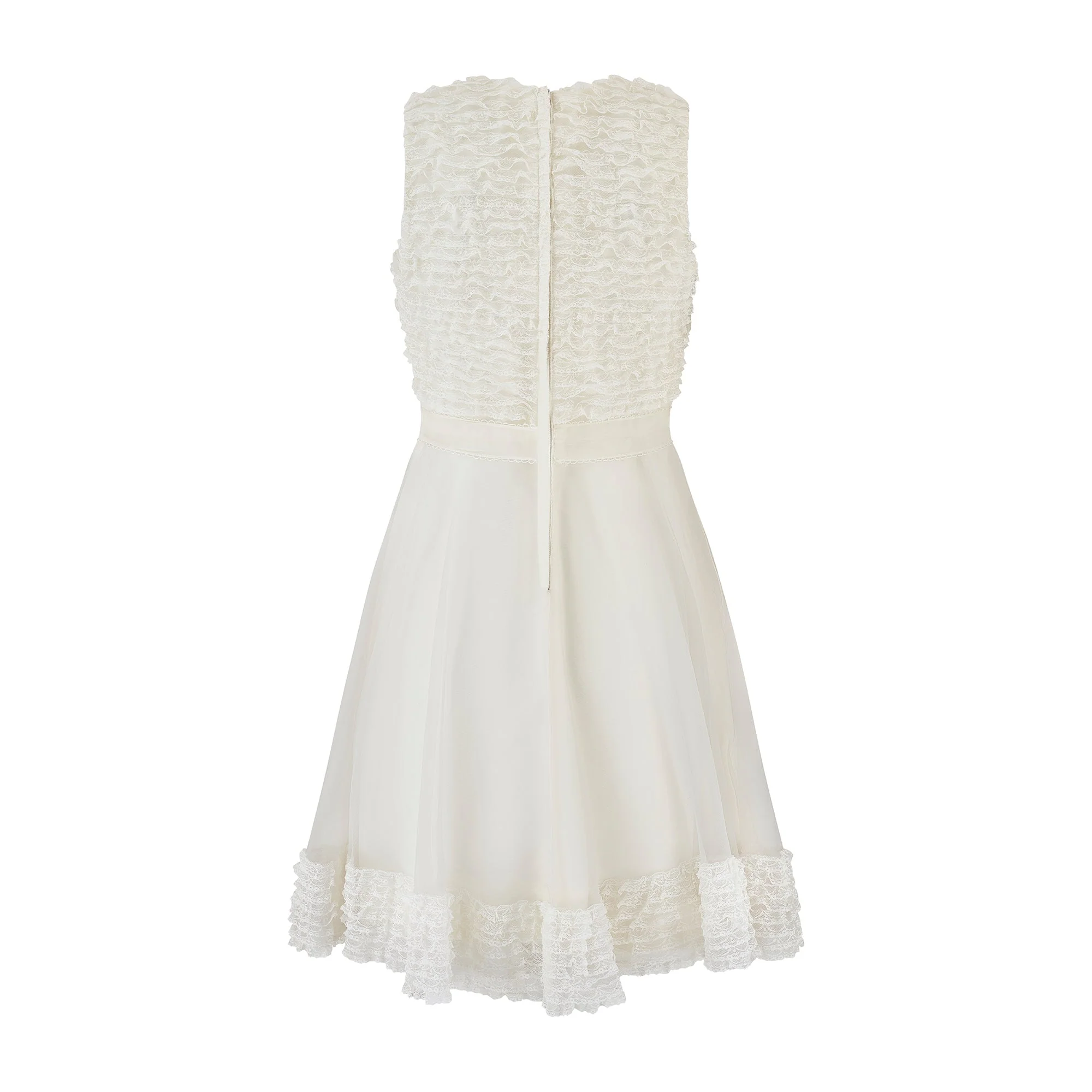 1960s Jean Varon White Sleeveless Ruffle Lace Dress - Image 3