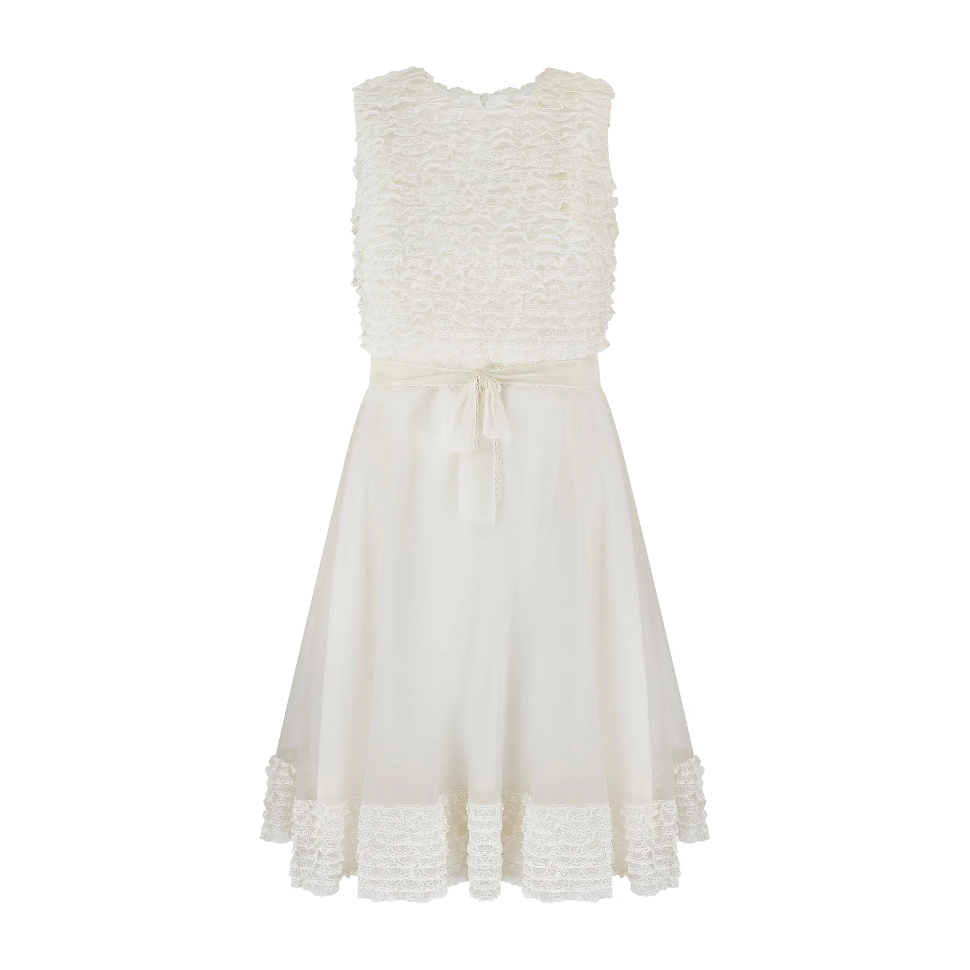 1960s Jean Varon White Sleeveless Ruffle Lace Dress - Image 6