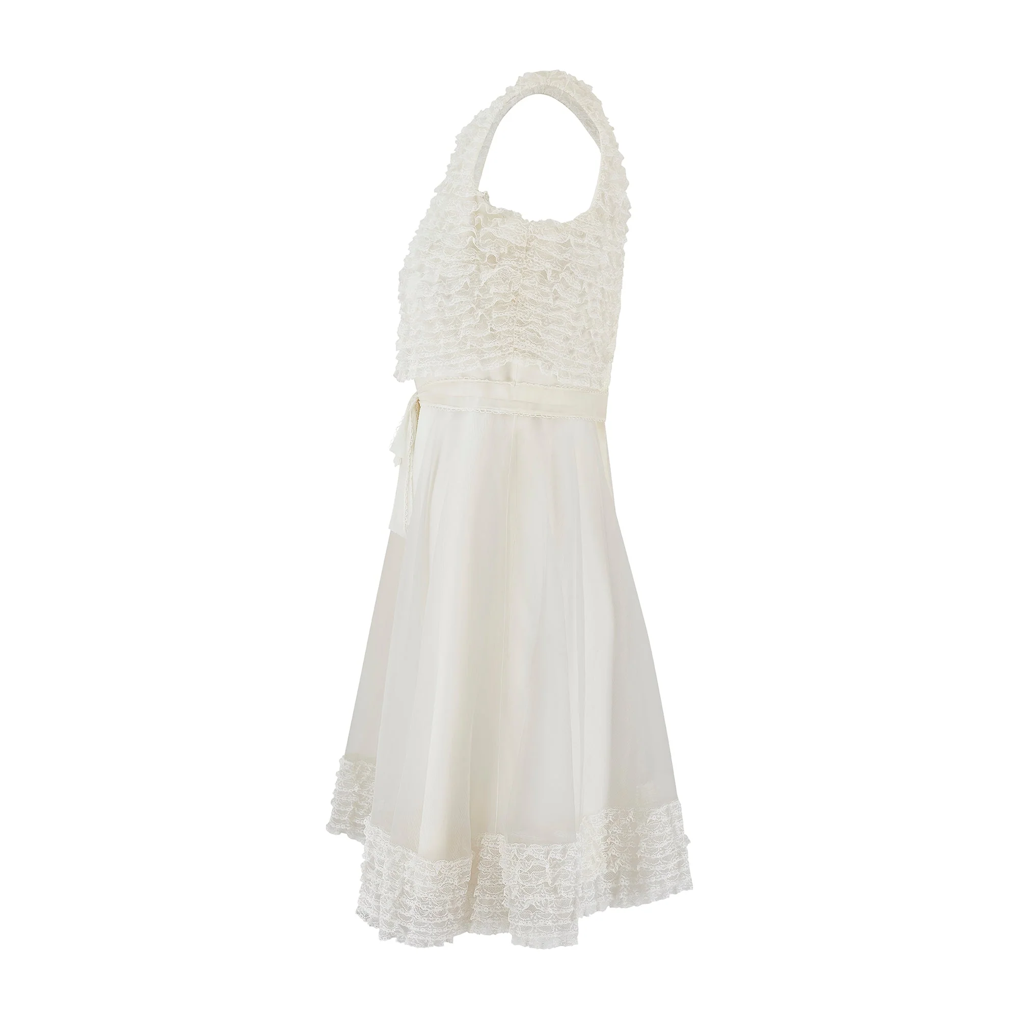 1960s Jean Varon White Sleeveless Ruffle Lace Dress - Image 7