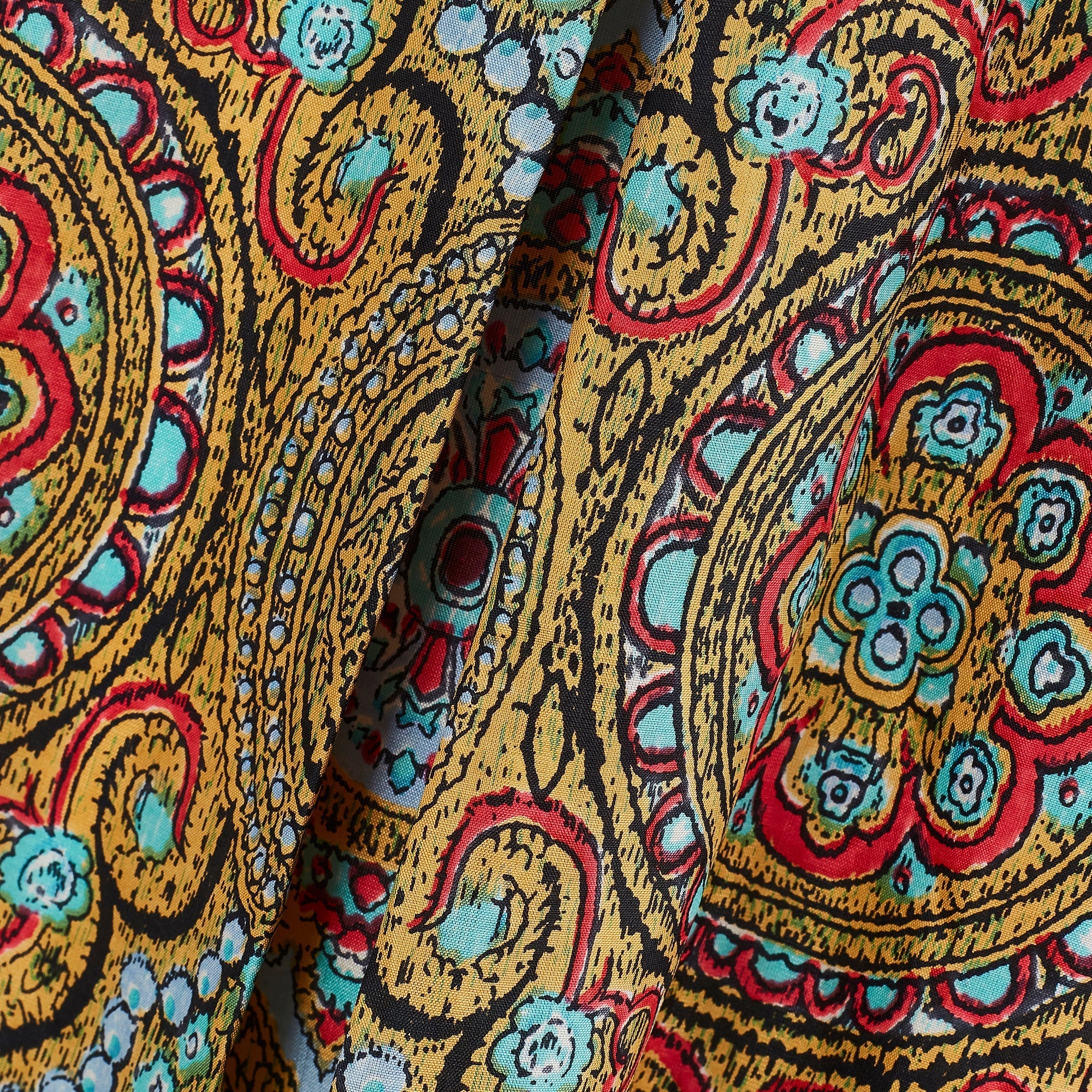 1960s Mustard Paisley Silk Short-Sleeve Pleated Dress - Image 8
