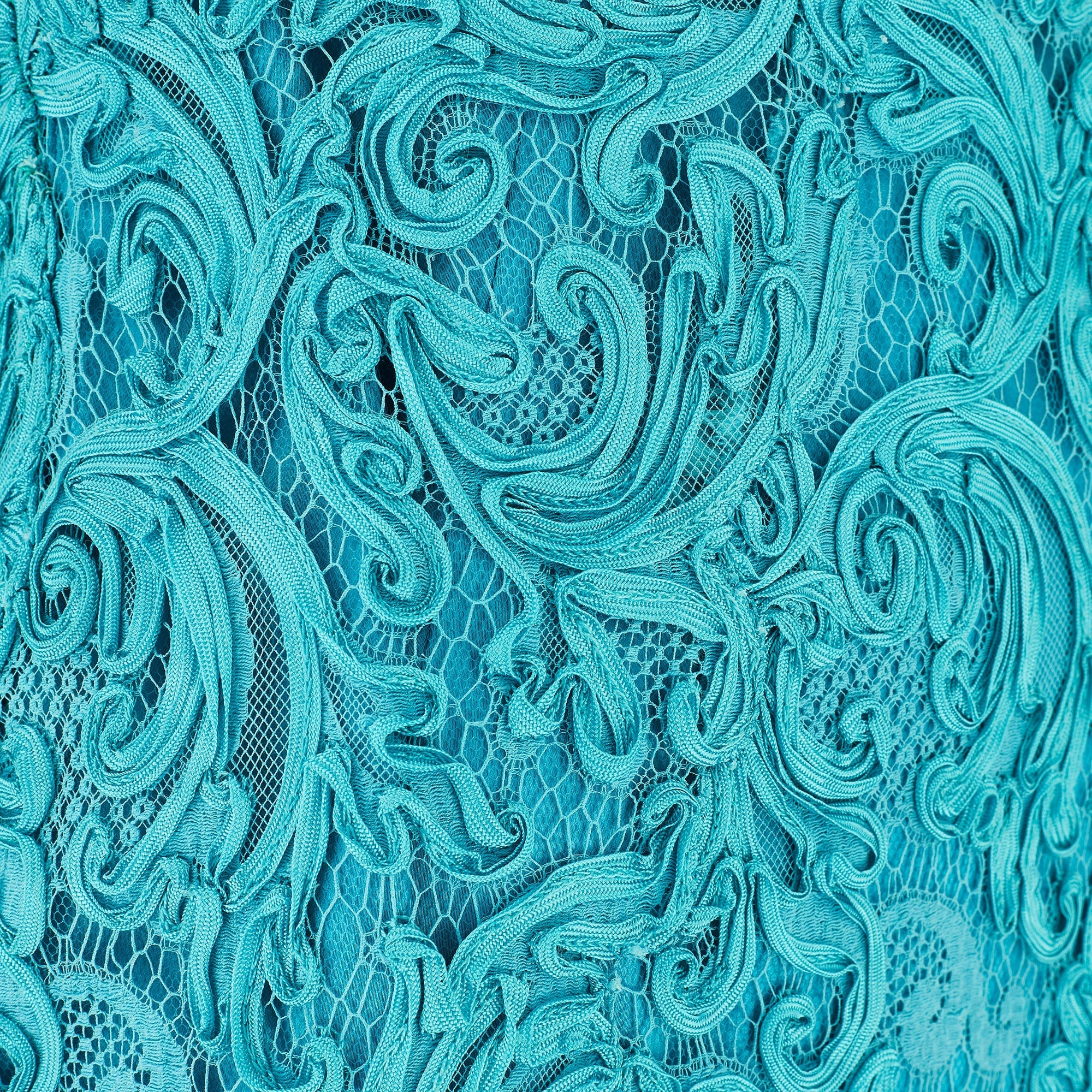 1960s Roter Couture Turquoise Ribbonwork Short-Sleeve Dress - Image 9