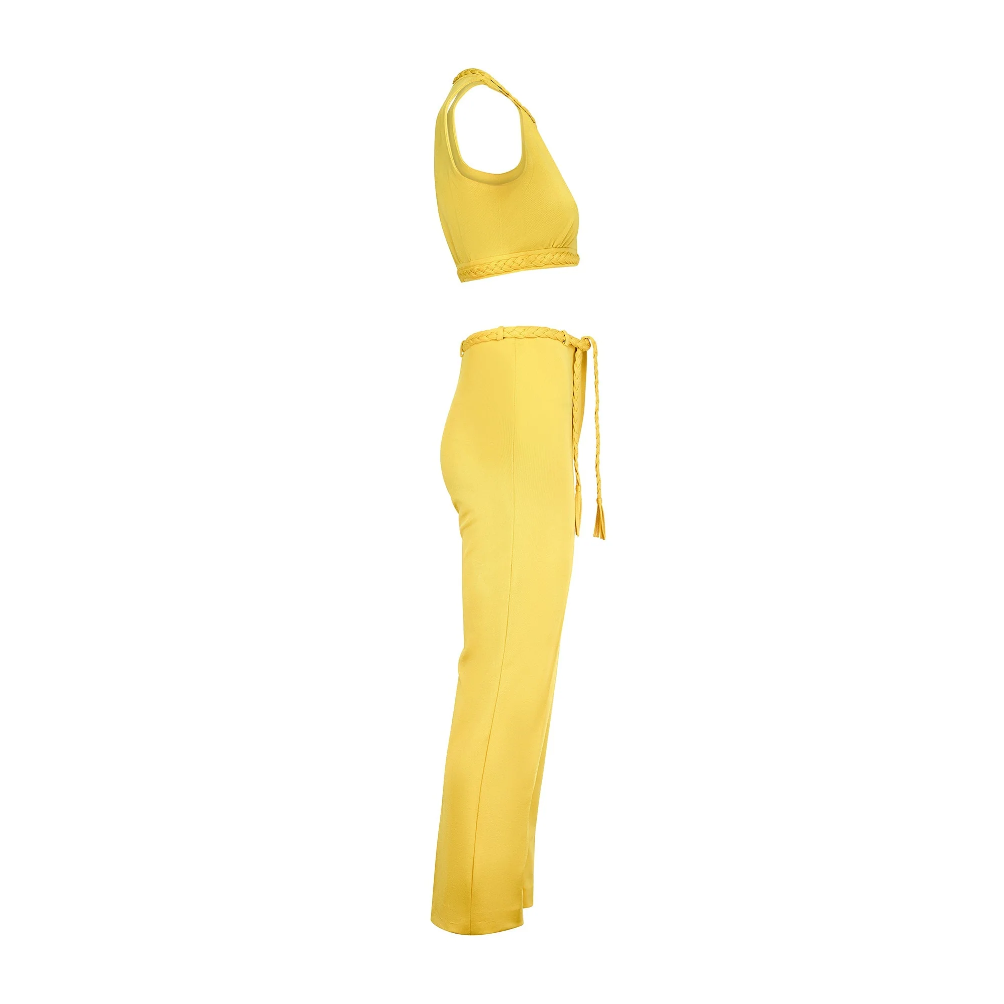 1970s Dana Yellow Jersey Crop Top and Trousers with Braid Detail - Image 20