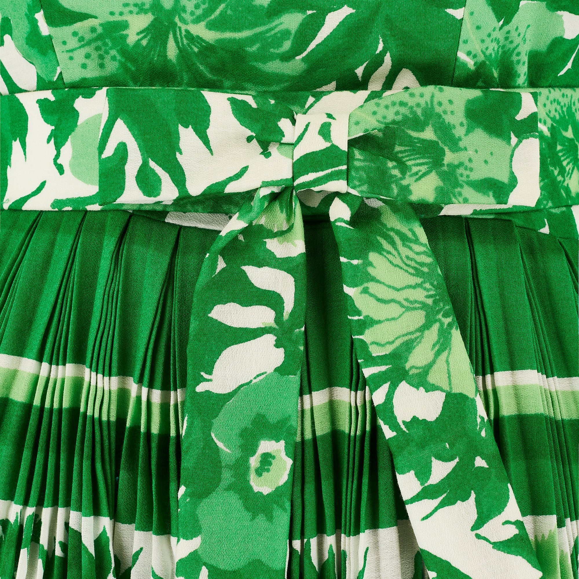 1970s French Couture Green and White Floral Cotton Maxi Dress - Image 3
