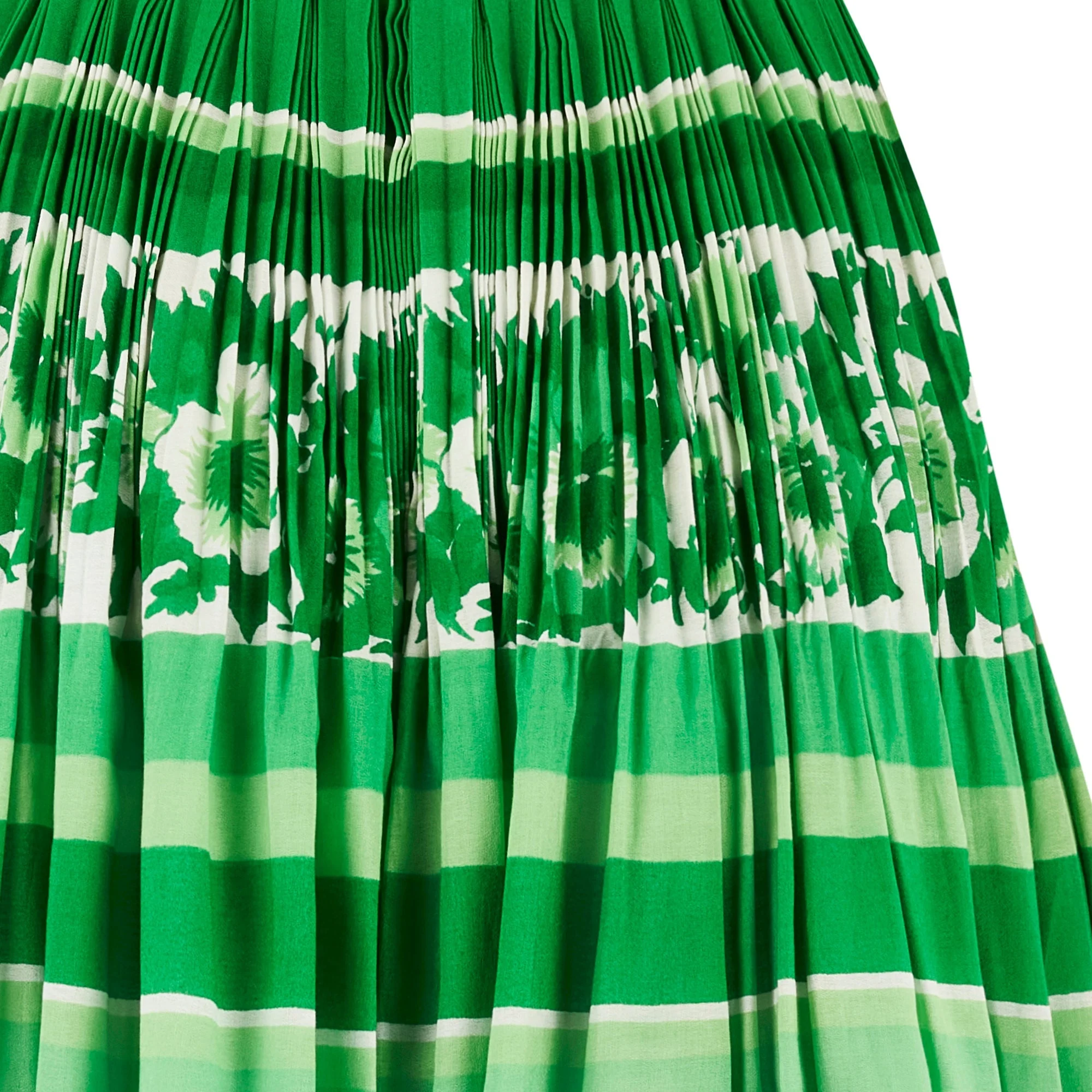 1970s French Couture Green and White Floral Cotton Maxi Dress - Image 4