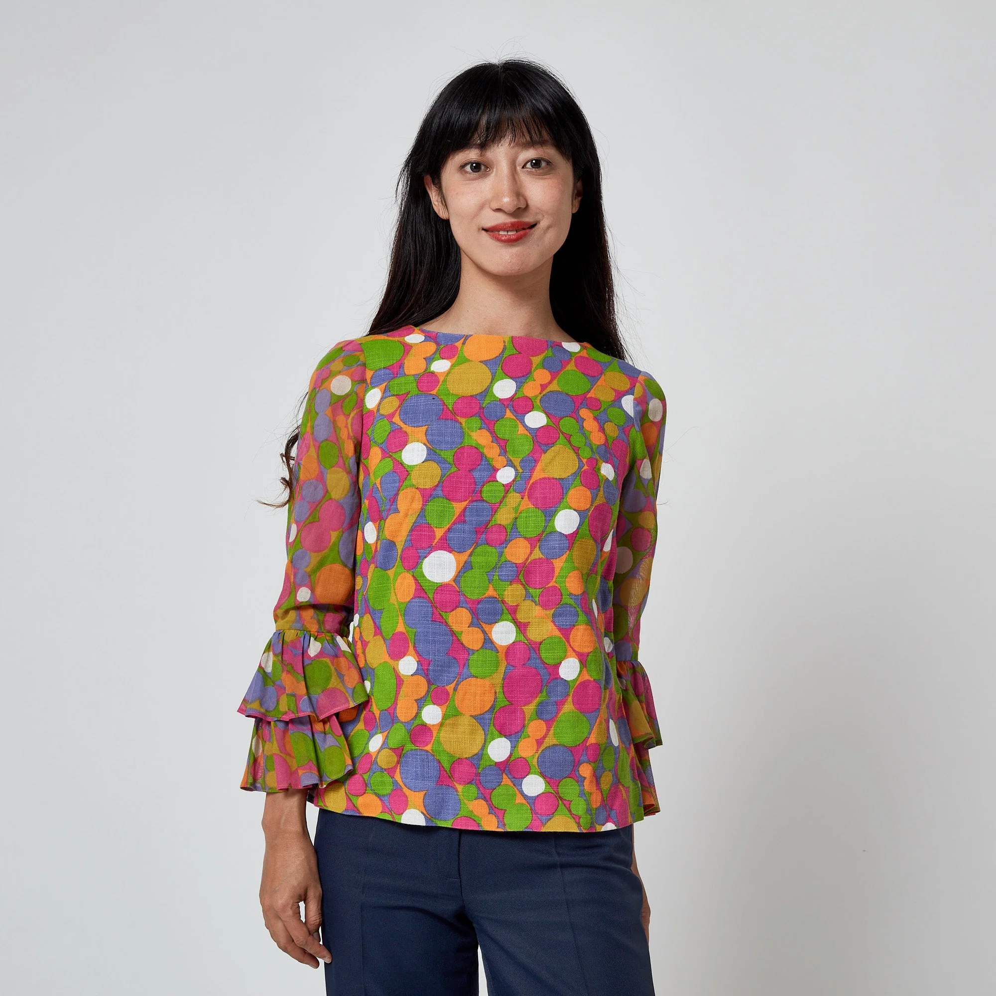 1970s Glen Sportique Polka Dot Print Linen Cotton Blouse - Image 13