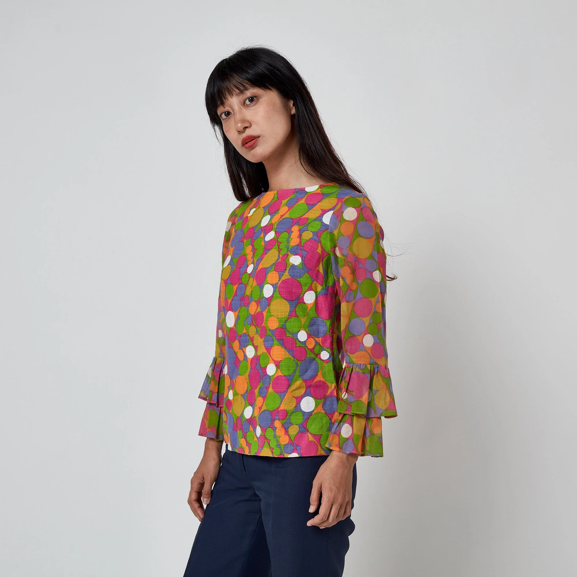 1970s Glen Sportique Polka Dot Print Linen Cotton Blouse - Image 7