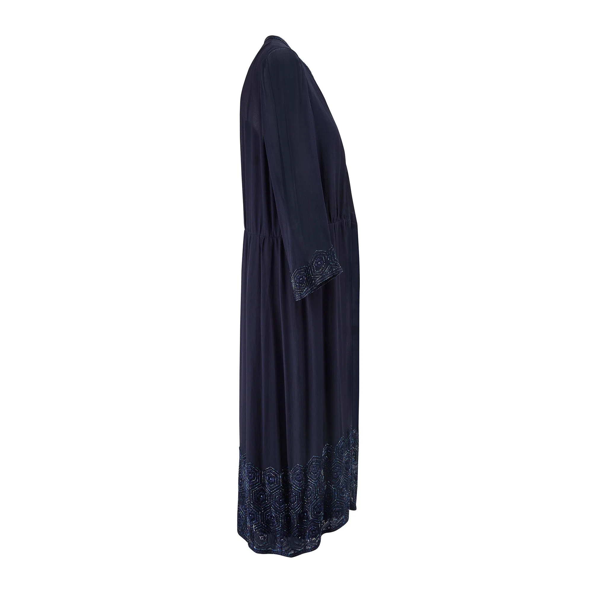 1970s Haute Couture Navy Silk Slip Dress and Beaded Jacket - Image 8