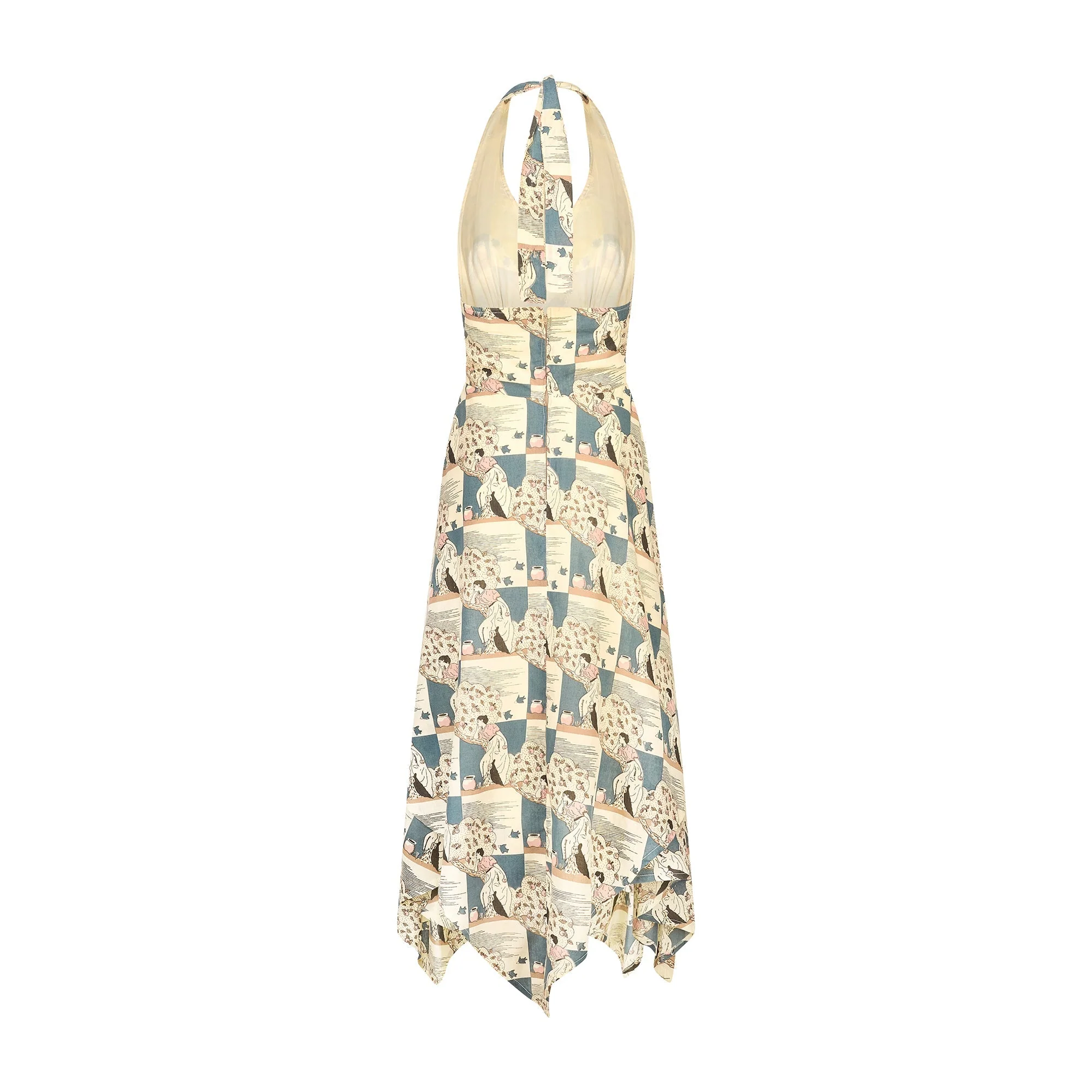 1970s Jon Adam Cotton Novelty Print Halter Neck Dress - Image 3