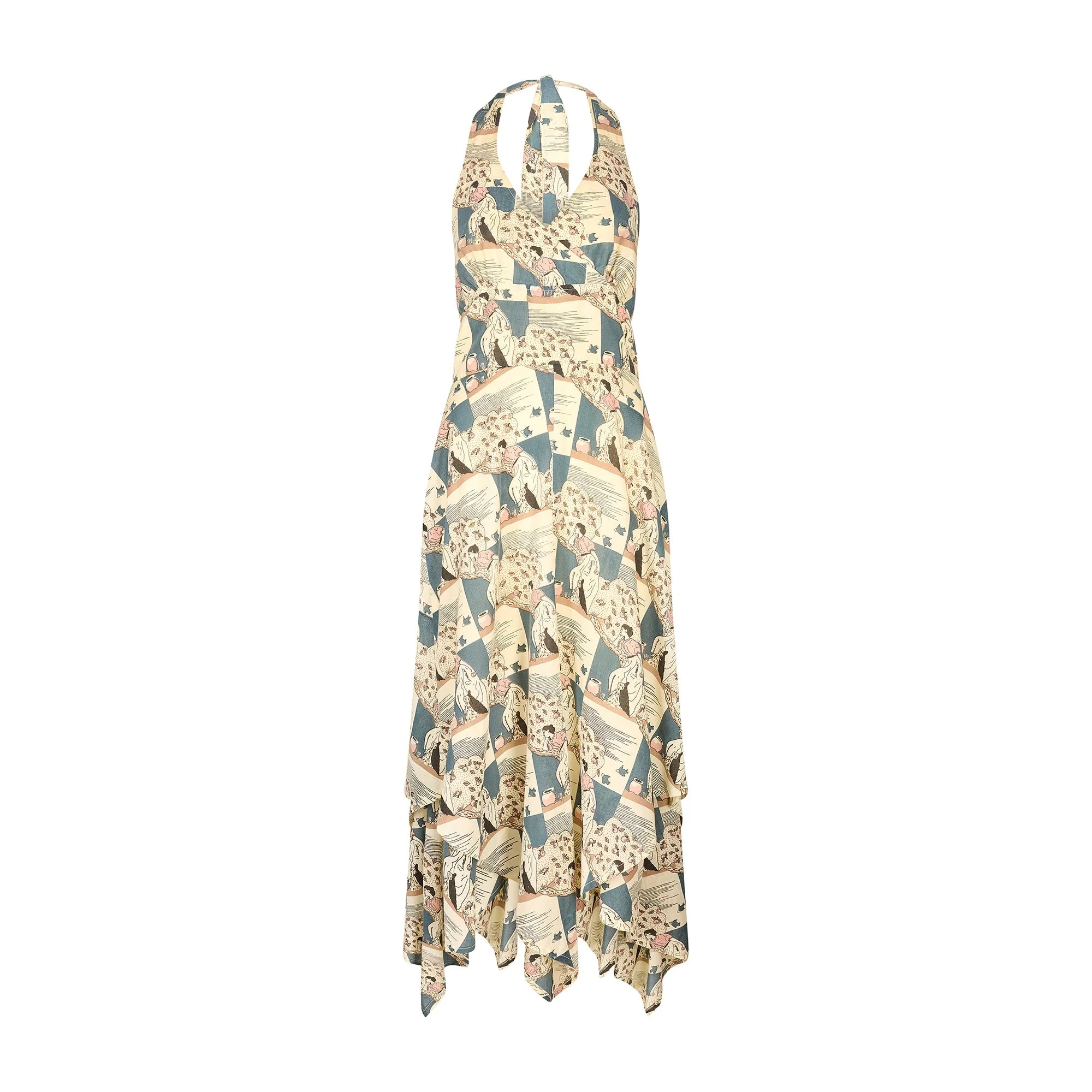 1970s Jon Adam Cotton Novelty Print Halter Neck Dress - Image 6