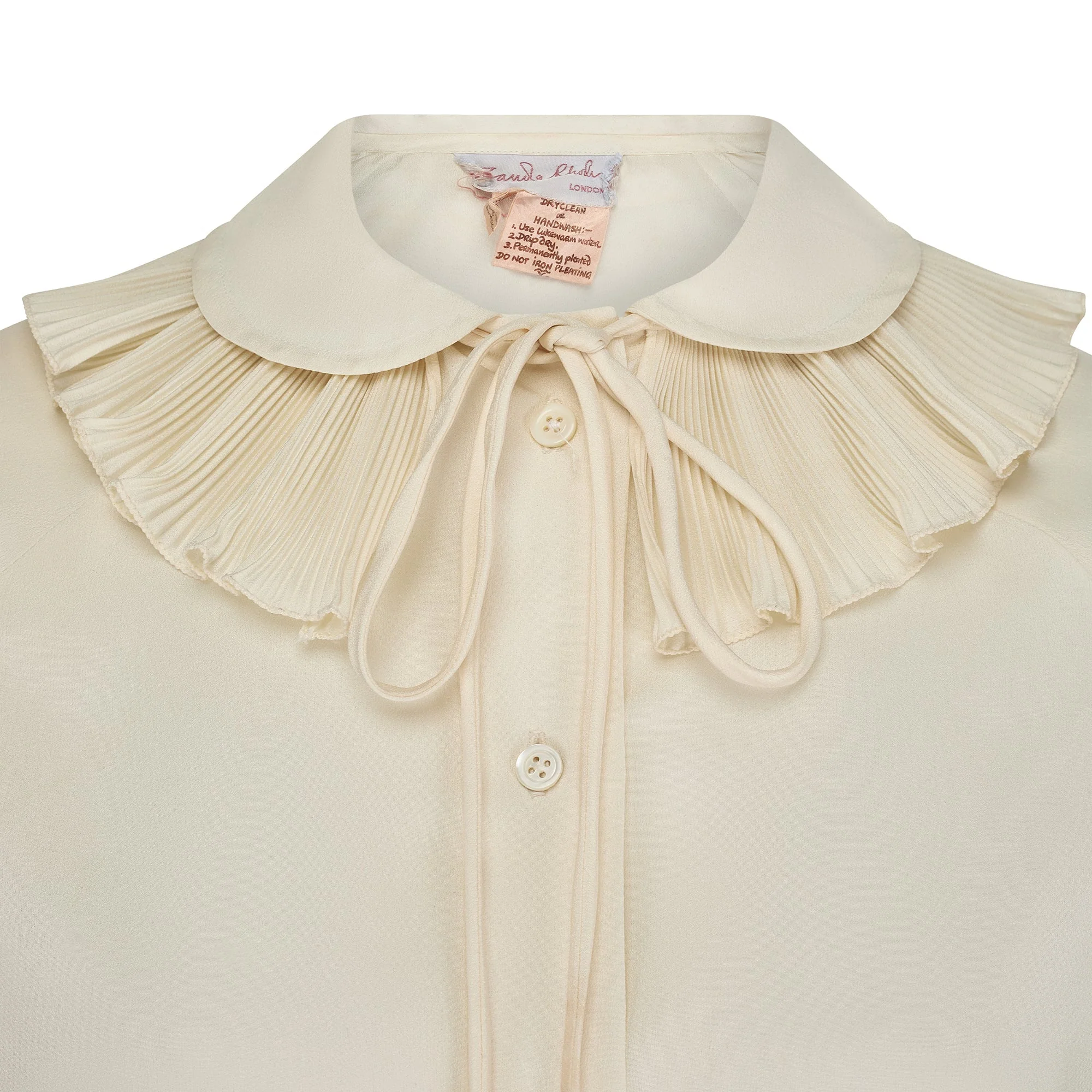 1970s Zandra Rhodes Cream Blouse with Removable Ruffle Collar - Image 4