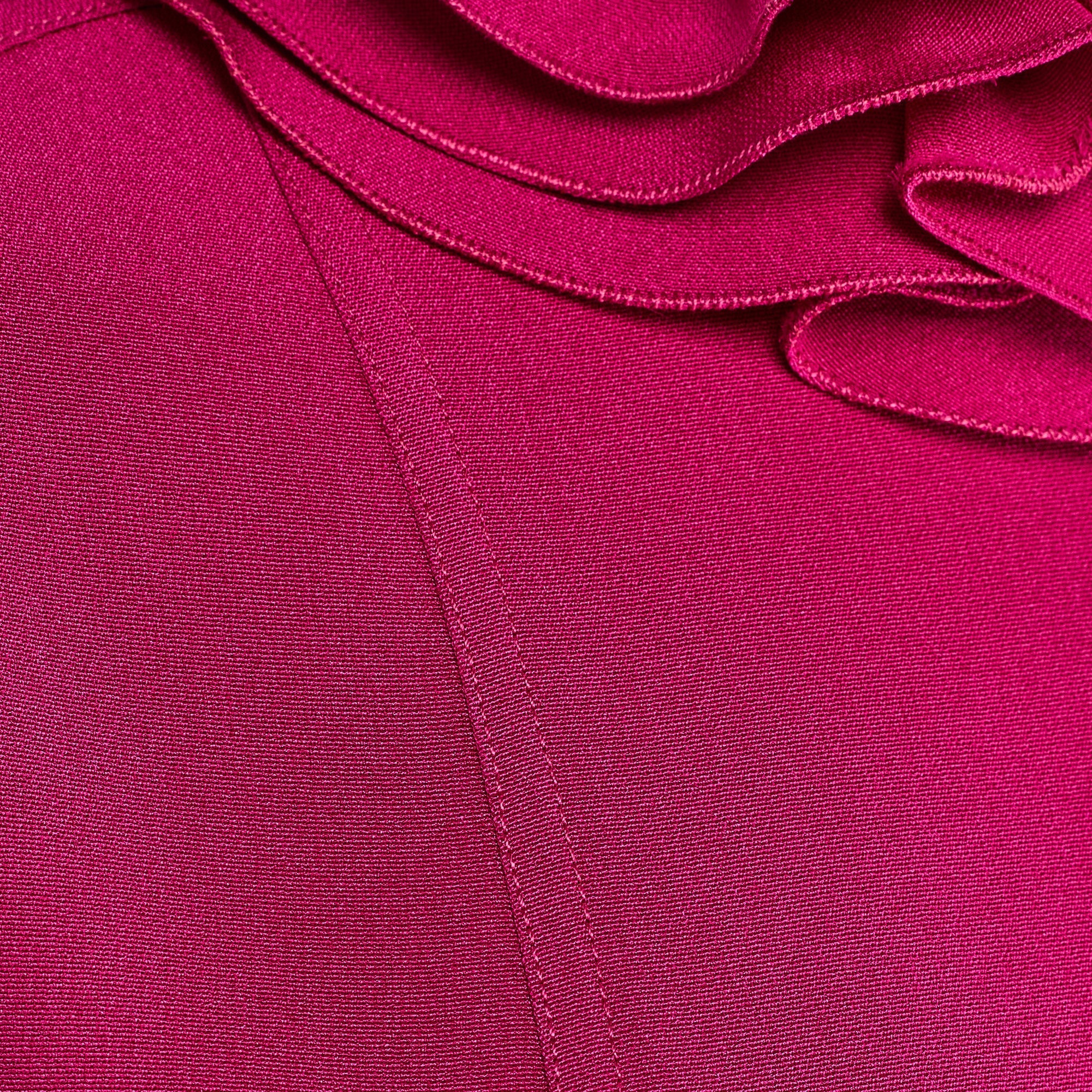 1980s Chanel Fuchsia Heavy Silk Blouse with Ruffle Collar - Image 10