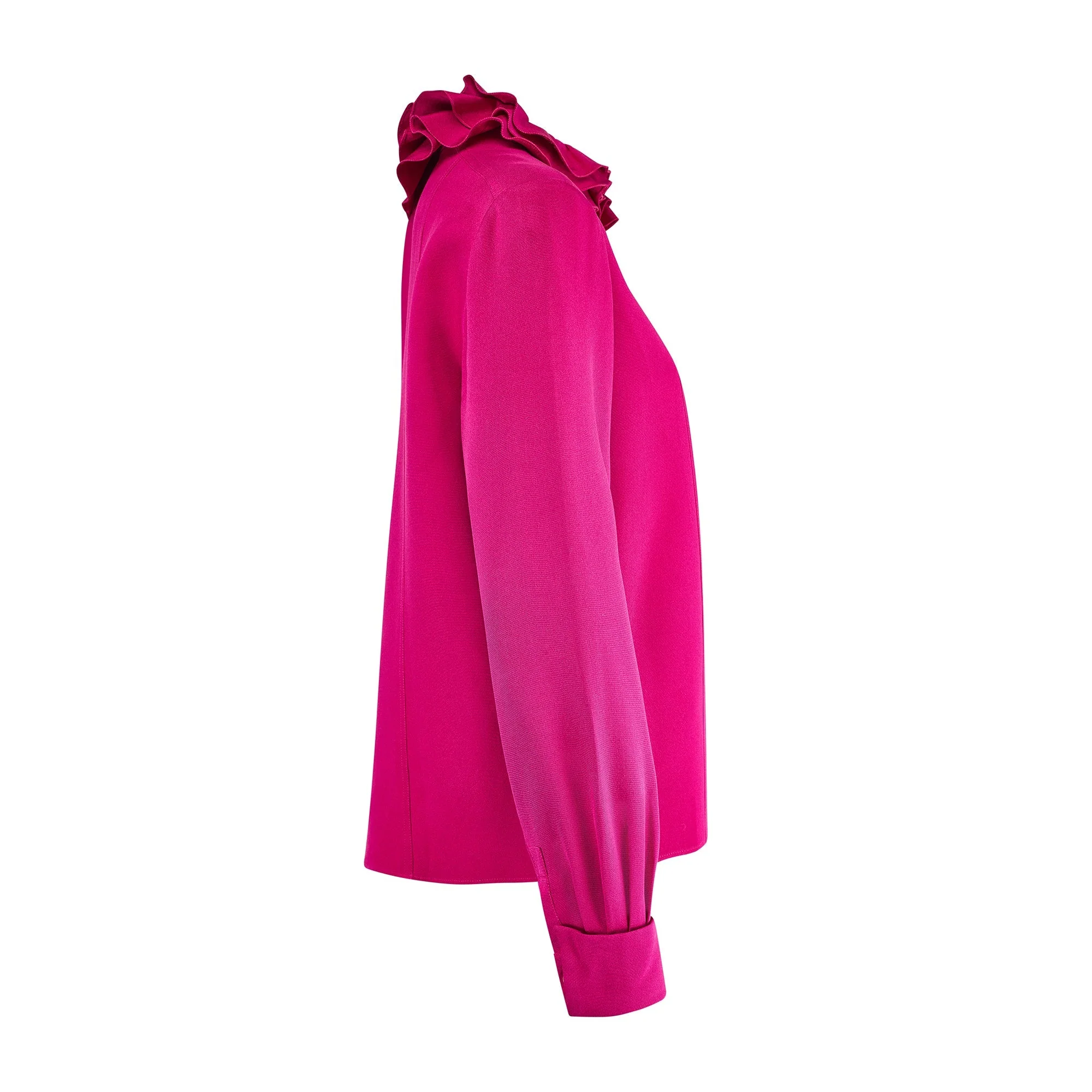1980s Chanel Fuchsia Heavy Silk Blouse with Ruffle Collar - Image 17