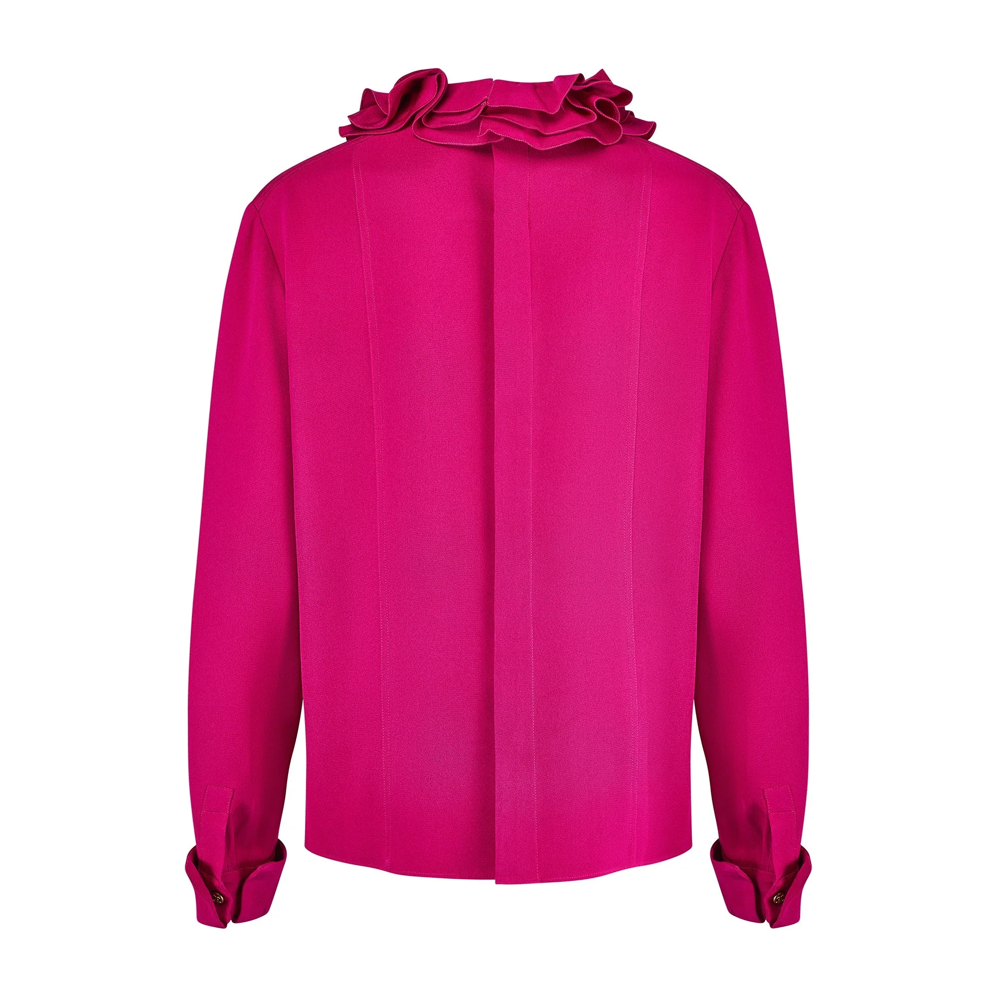 1980s Chanel Fuchsia Heavy Silk Blouse with Ruffle Collar - Image 9