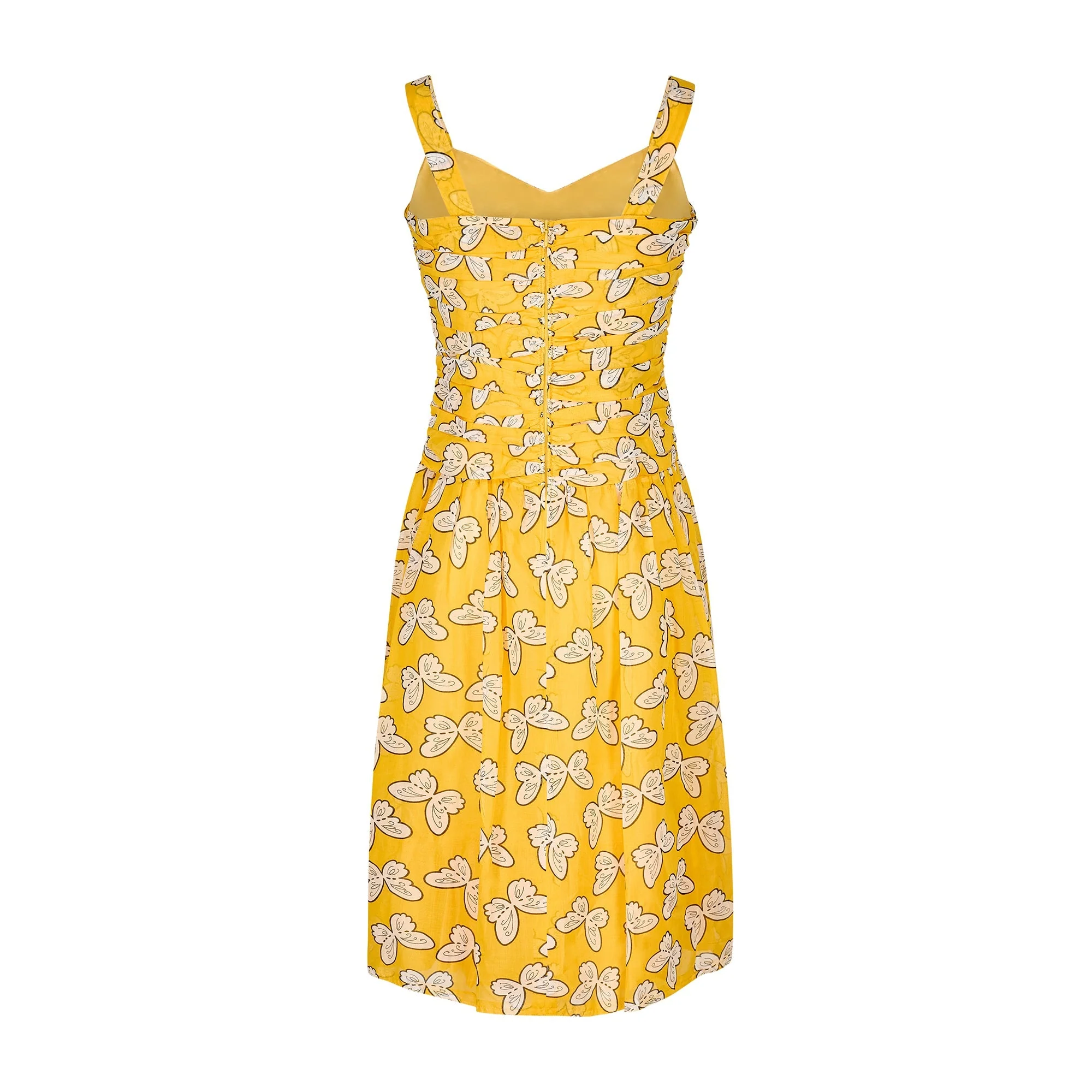 1980s Fink Modell Deadstock Yellow Cotton Butterfly Print Dress - Image 3