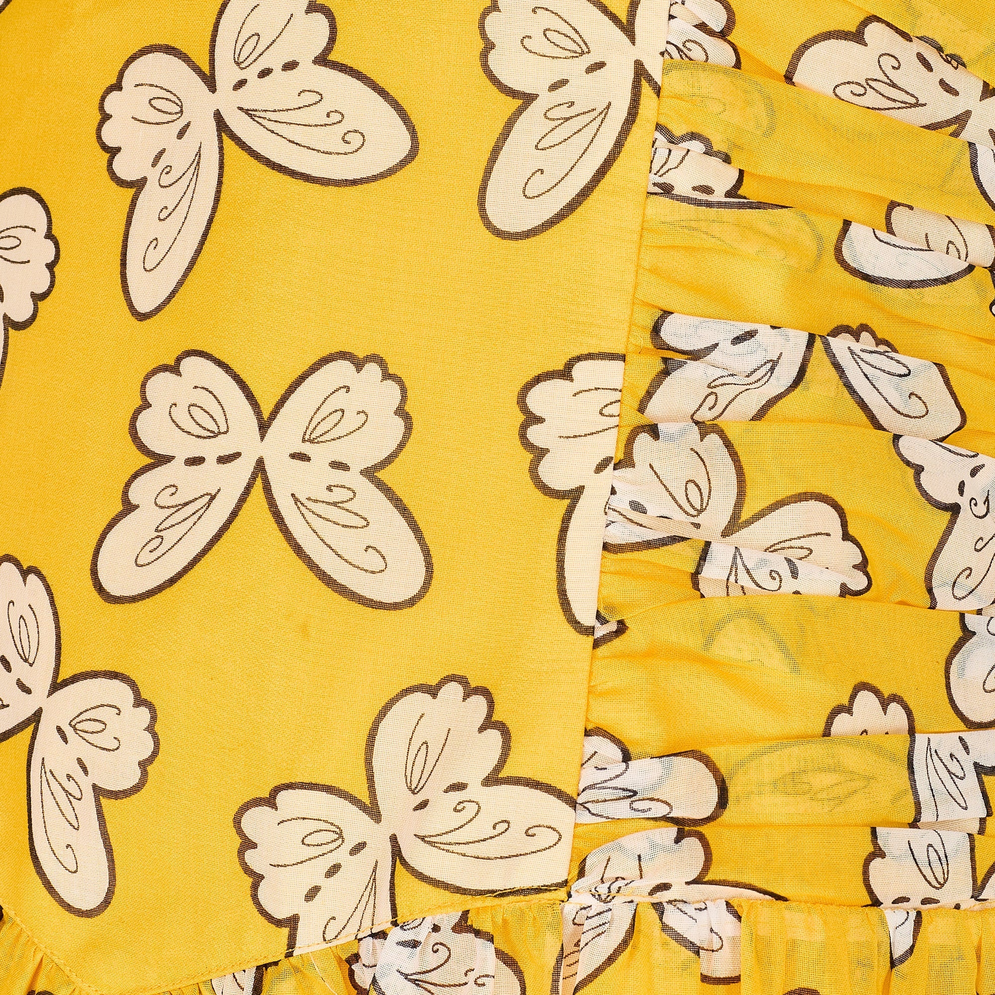 1980s Fink Modell Deadstock Yellow Cotton Butterfly Print Dress - Image 4