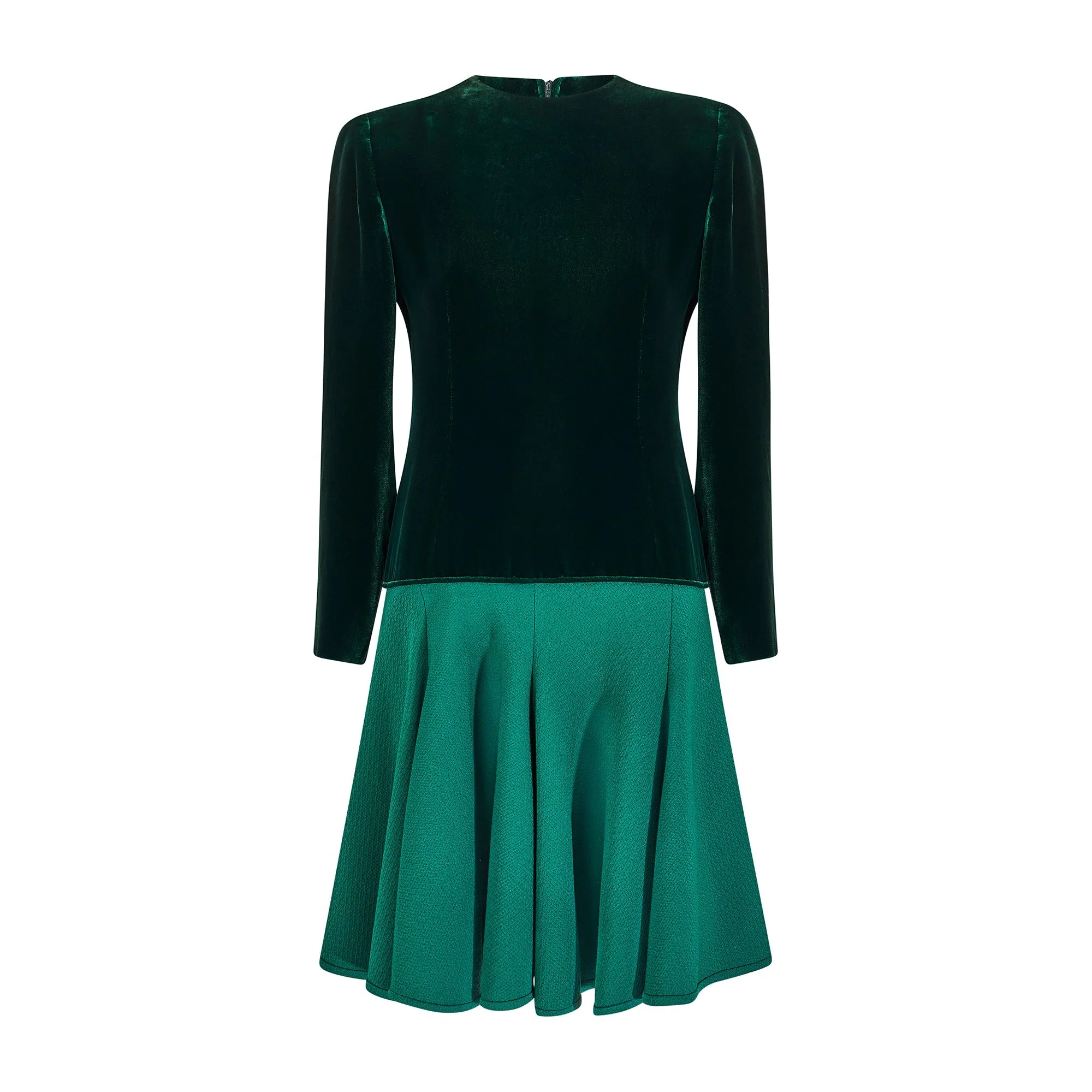 1983 Valentino Haute Couture Emerald Green Velvet and Wool Dress - Image 16
