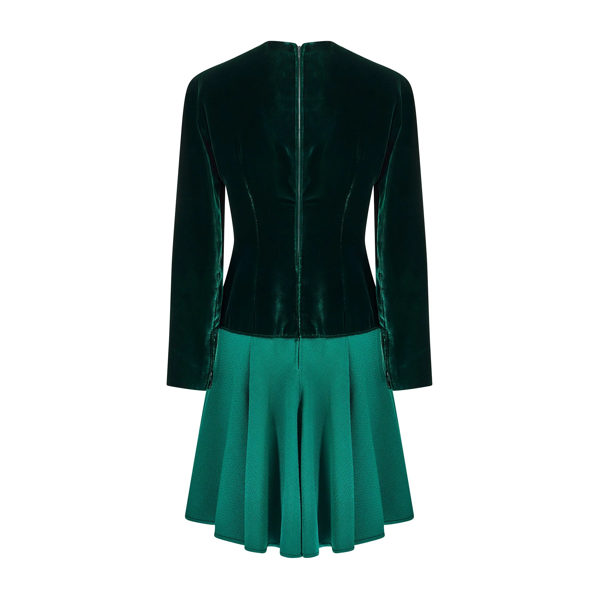 1983 Valentino Haute Couture Emerald Green Velvet and Wool Dress - Image 9