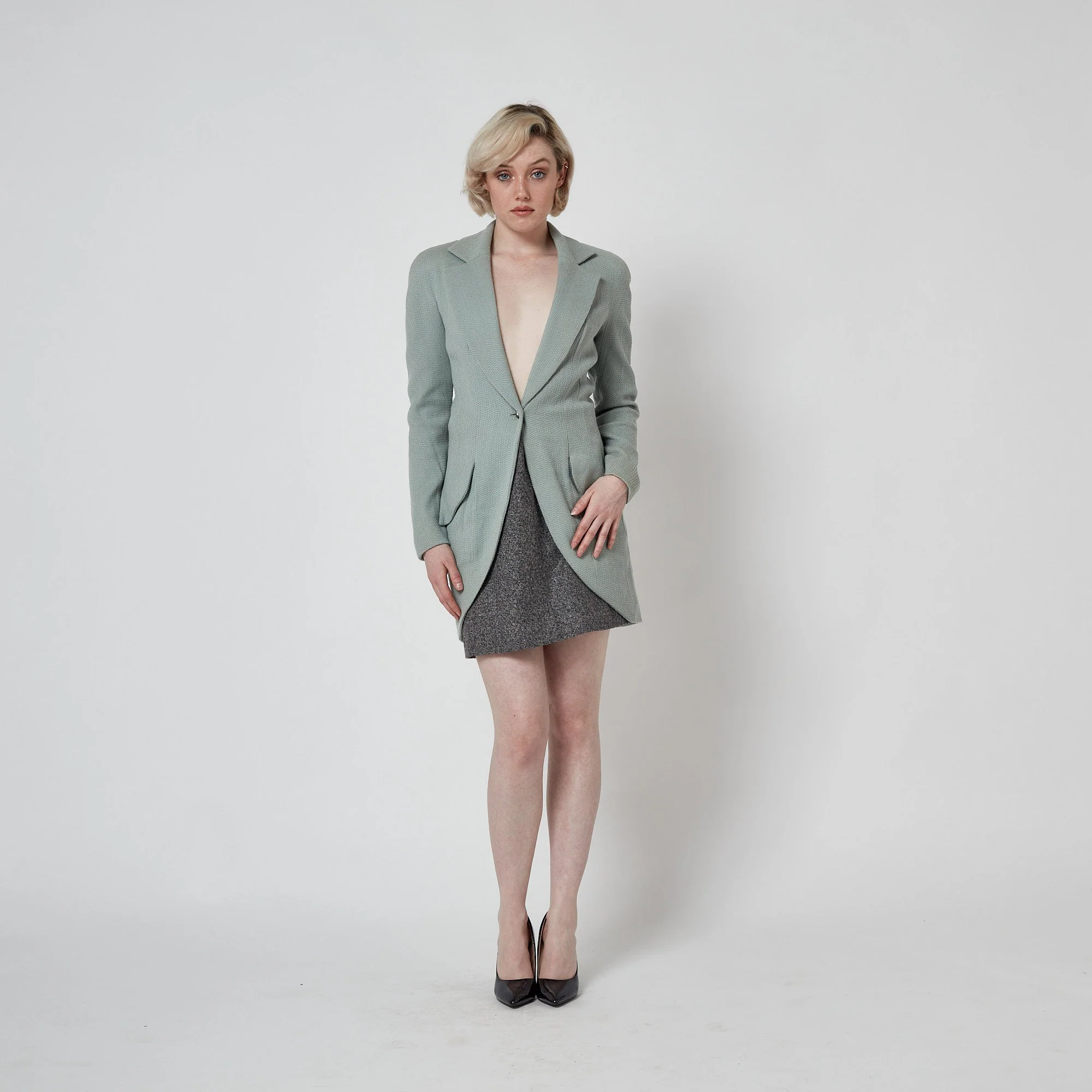 1998 Christian Dior Runway Documented Seafoam Green Elongated Jacket - Image 15