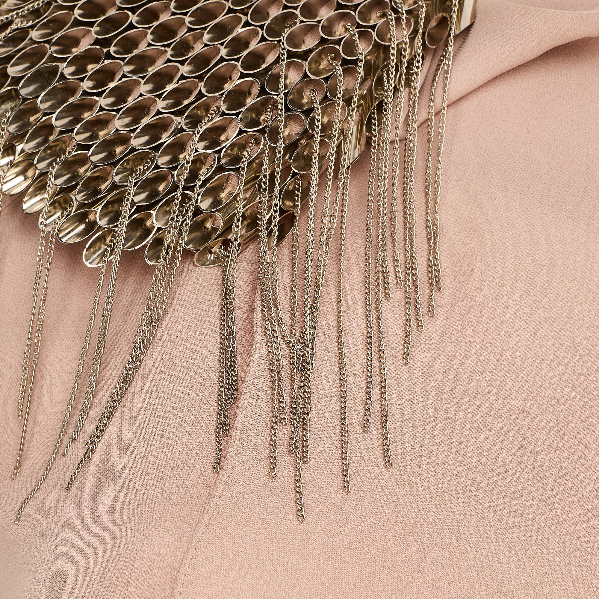2000s Thierry Mugler Taupe Silk Dress with Studded Shoulders - Image 11