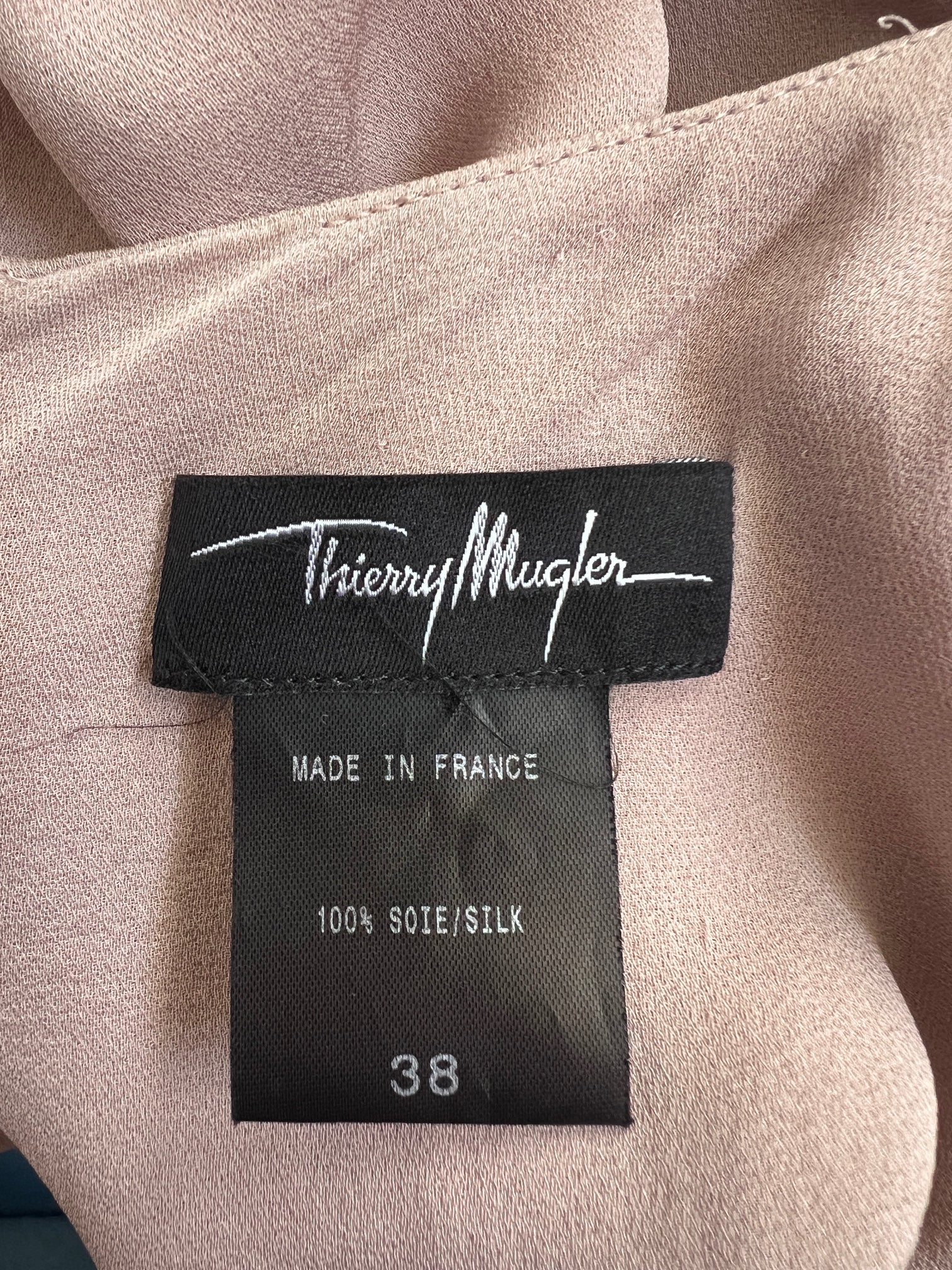 2000s Thierry Mugler Taupe Silk Dress with Studded Shoulders - Image 12