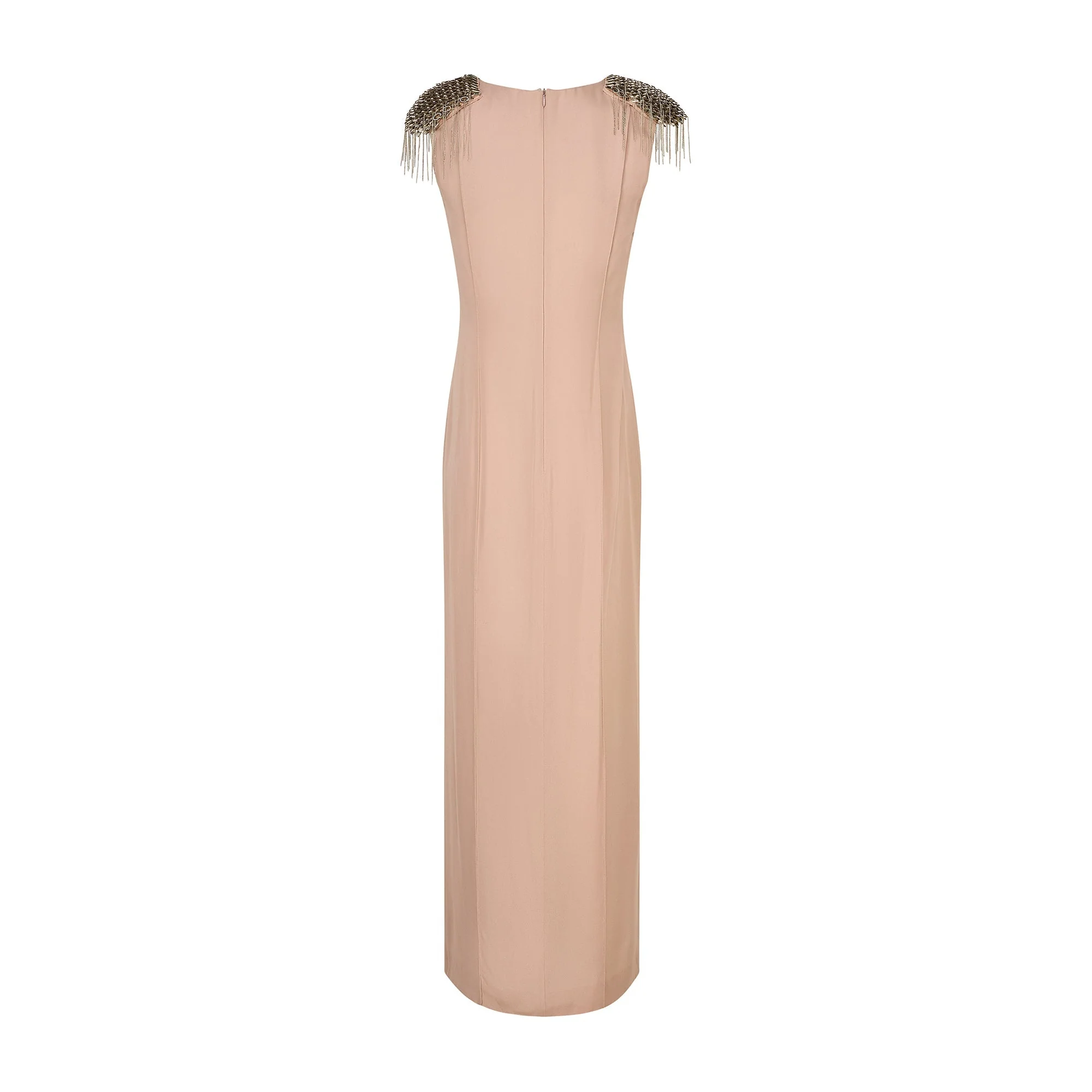 2000s Thierry Mugler Taupe Silk Dress with Studded Shoulders - Image 3