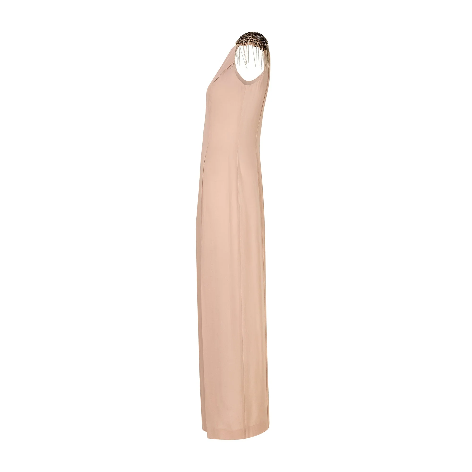 2000s Thierry Mugler Taupe Silk Dress with Studded Shoulders - Image 9
