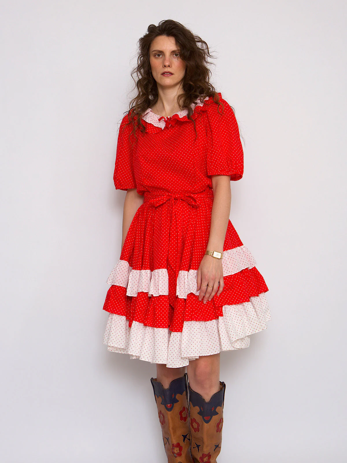 50s Vintage pinup red polka dot dress - Image 13
