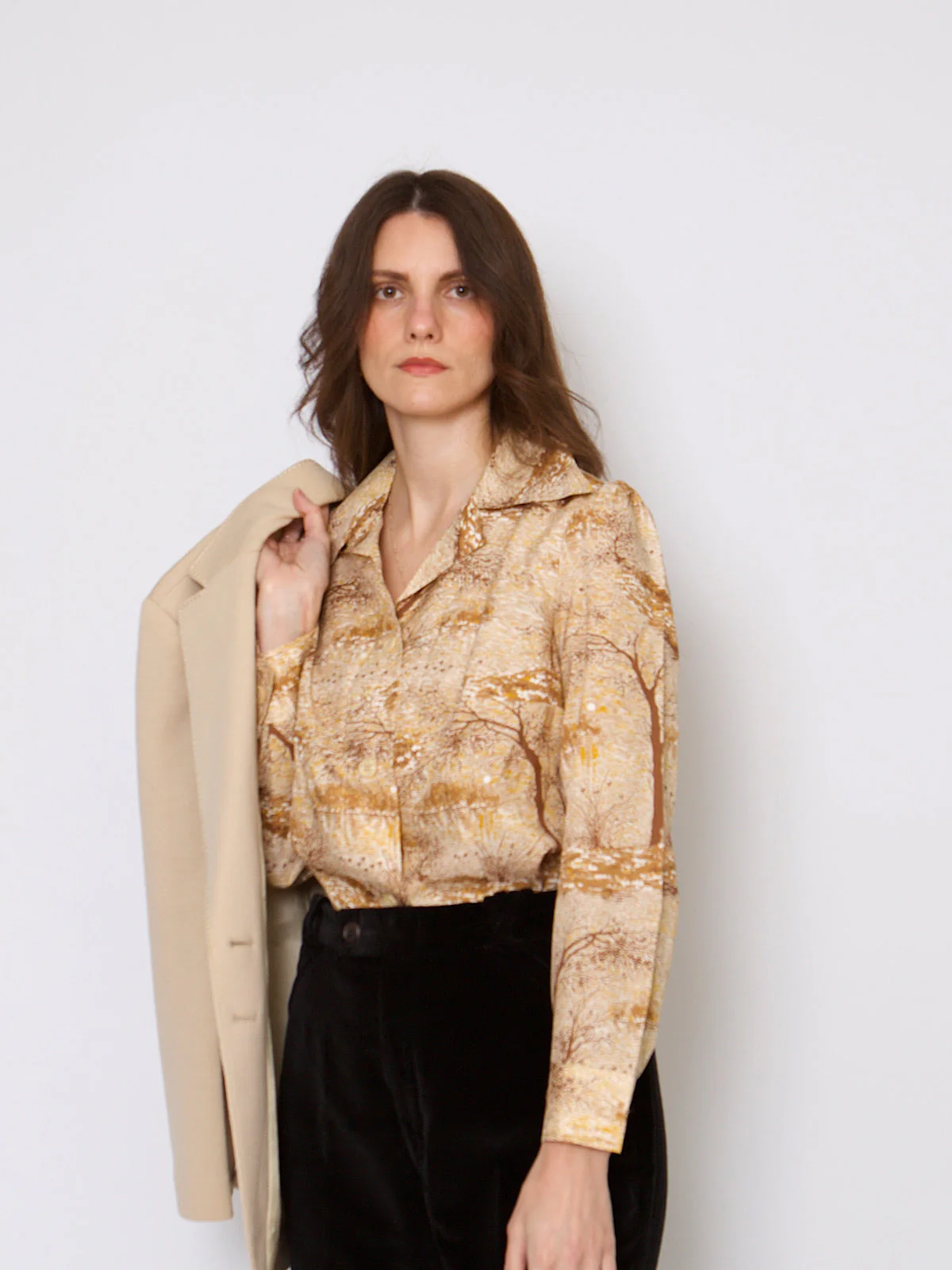 70s shirt dagger collar autumnal landscape print - Image 3