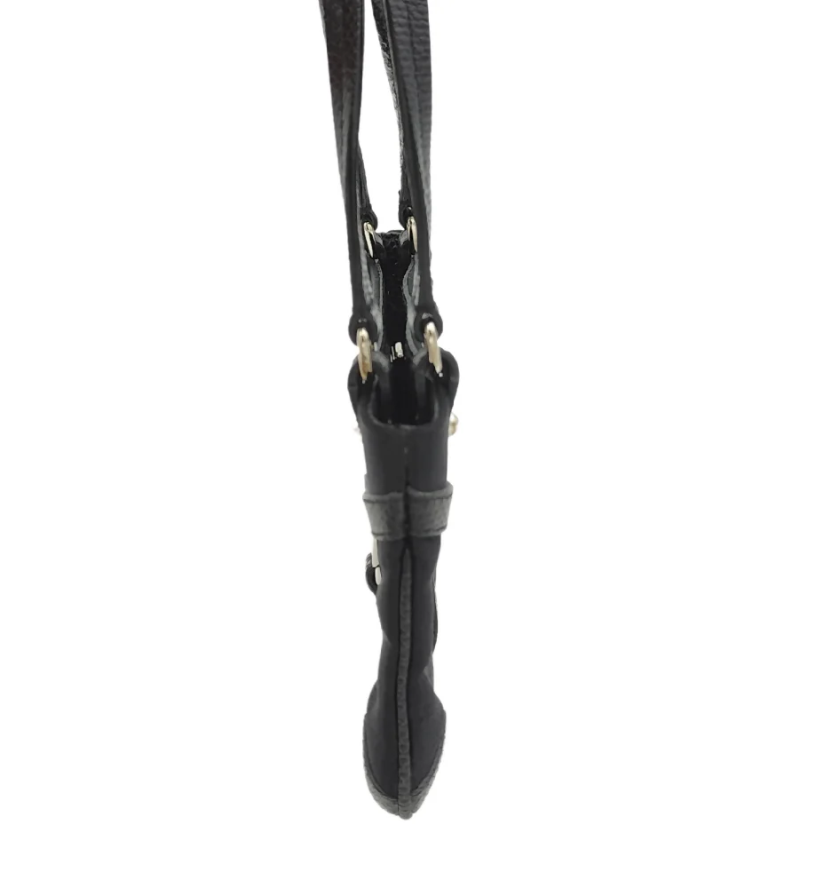 GUCCI BY TOM FORD BLACK SILK AND LIZARD RHINESTONES LOGO REINS THONG MINI BAG - Image 4