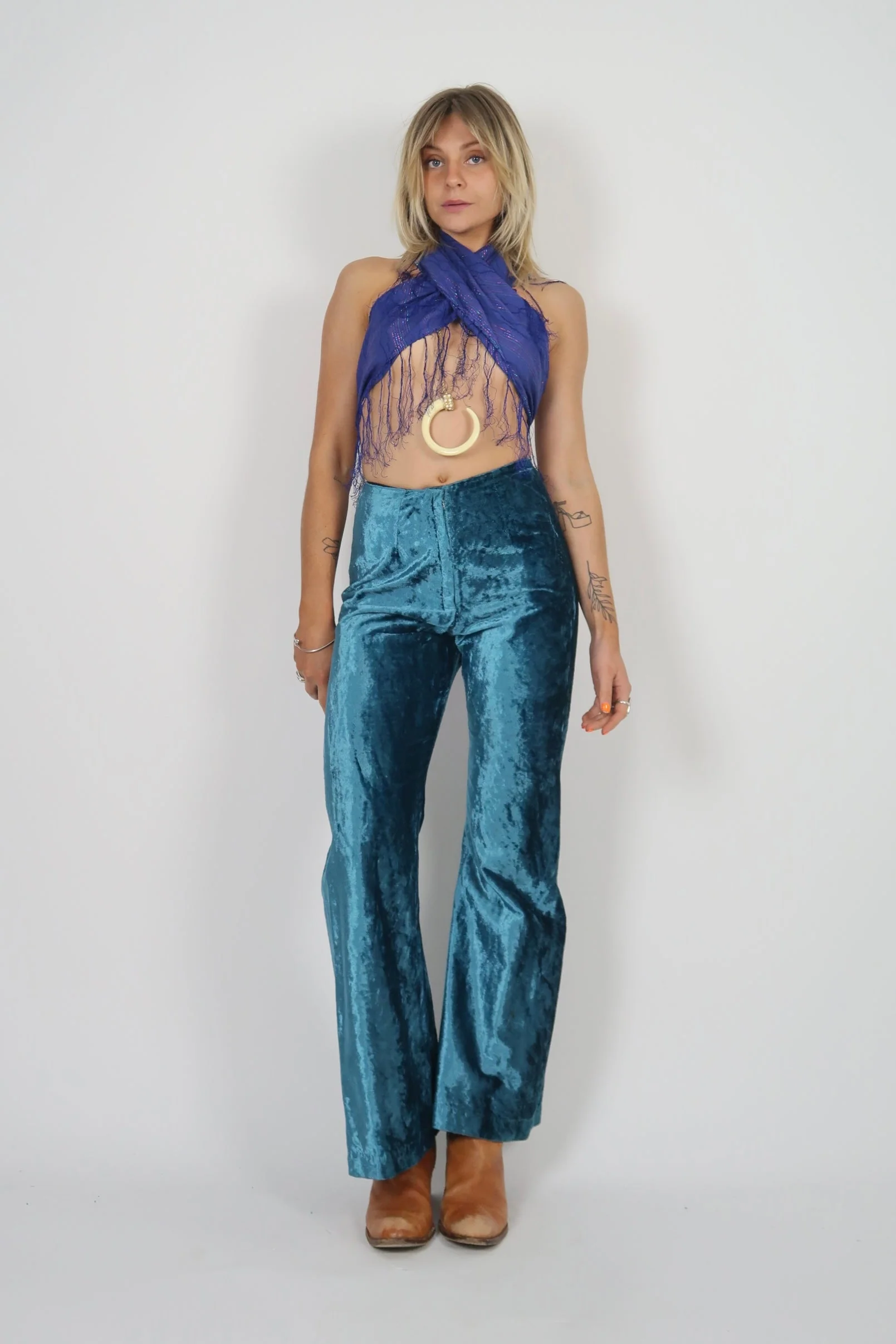 Late 1960s crushed velvet flares - Image 4
