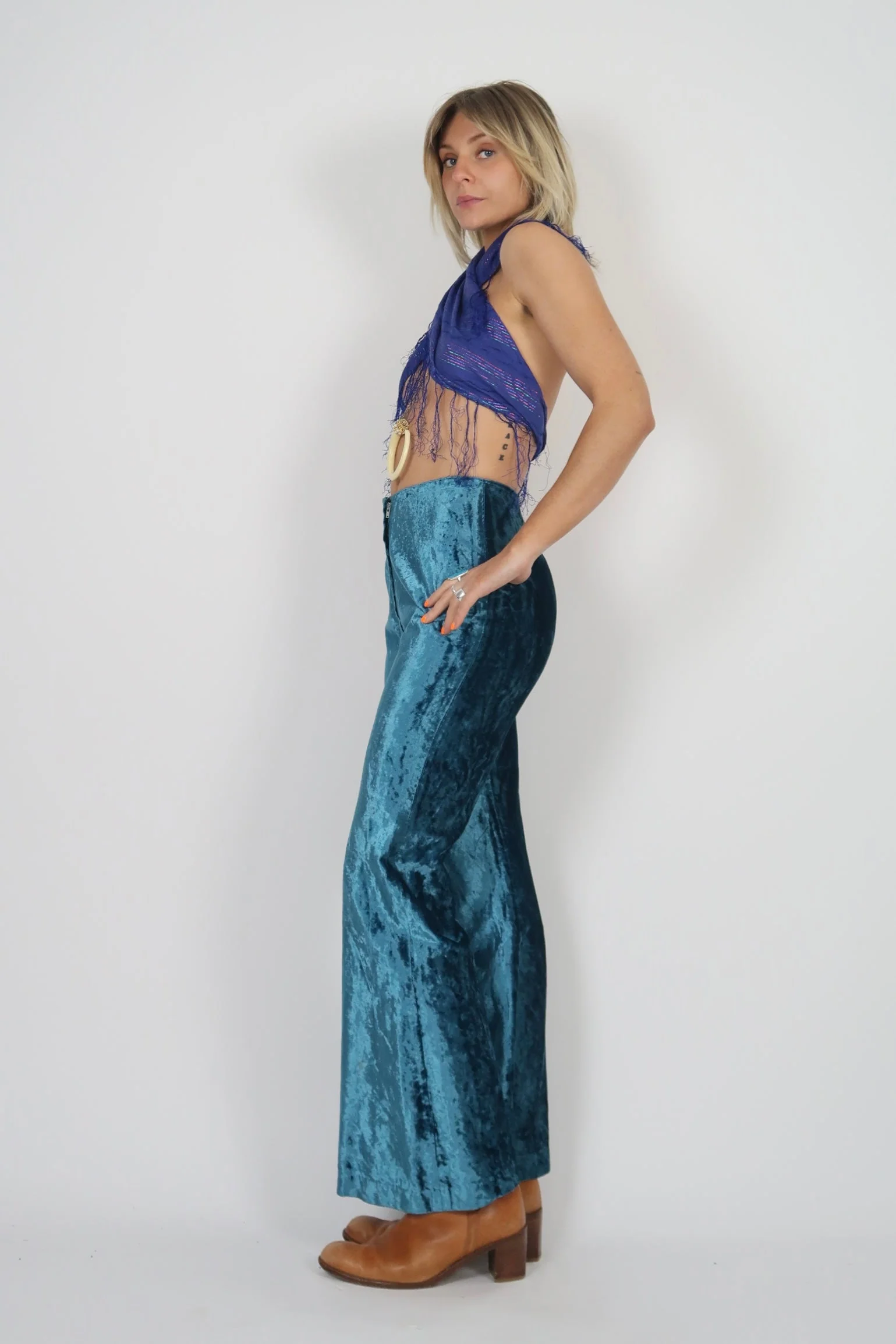 Late 1960s crushed velvet flares - Image 5